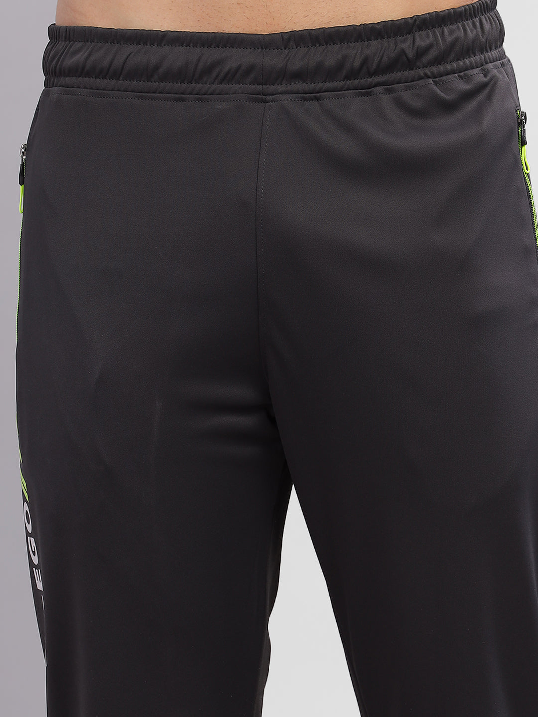 INEGO Men Casual Stretch Joggers Luxury Polyester Interlock Fabric HD Print at the Side Contrast Zipper Pocket Regular Fit Dark Grey Solid Size M (Dark Grey, Grey Melange, Maroon, Navy, Black) Inego #color_Charcoal