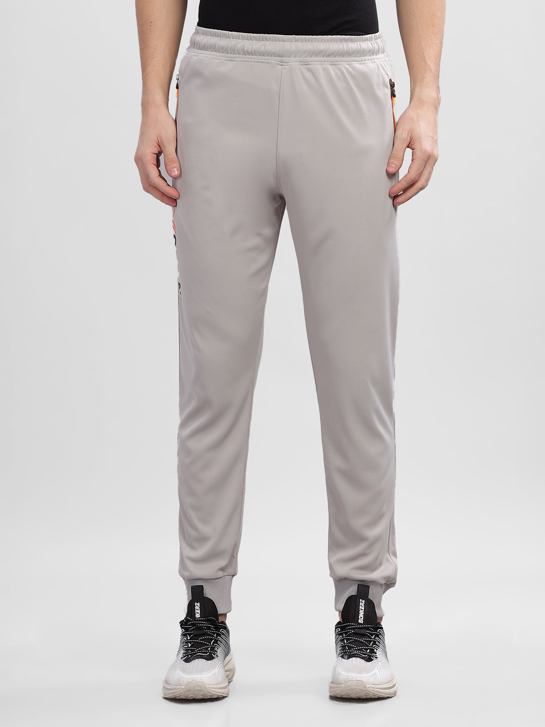 INEGO Men Casual Stretch Joggers Luxury Polyester Interlock Fabric HD Print at the Side Contrast Zipper Pocket Regular Fit Dark Grey Solid Size M (Dark Grey, Grey Melange, Maroon, Navy, Black) Inego #color_Grey Melange