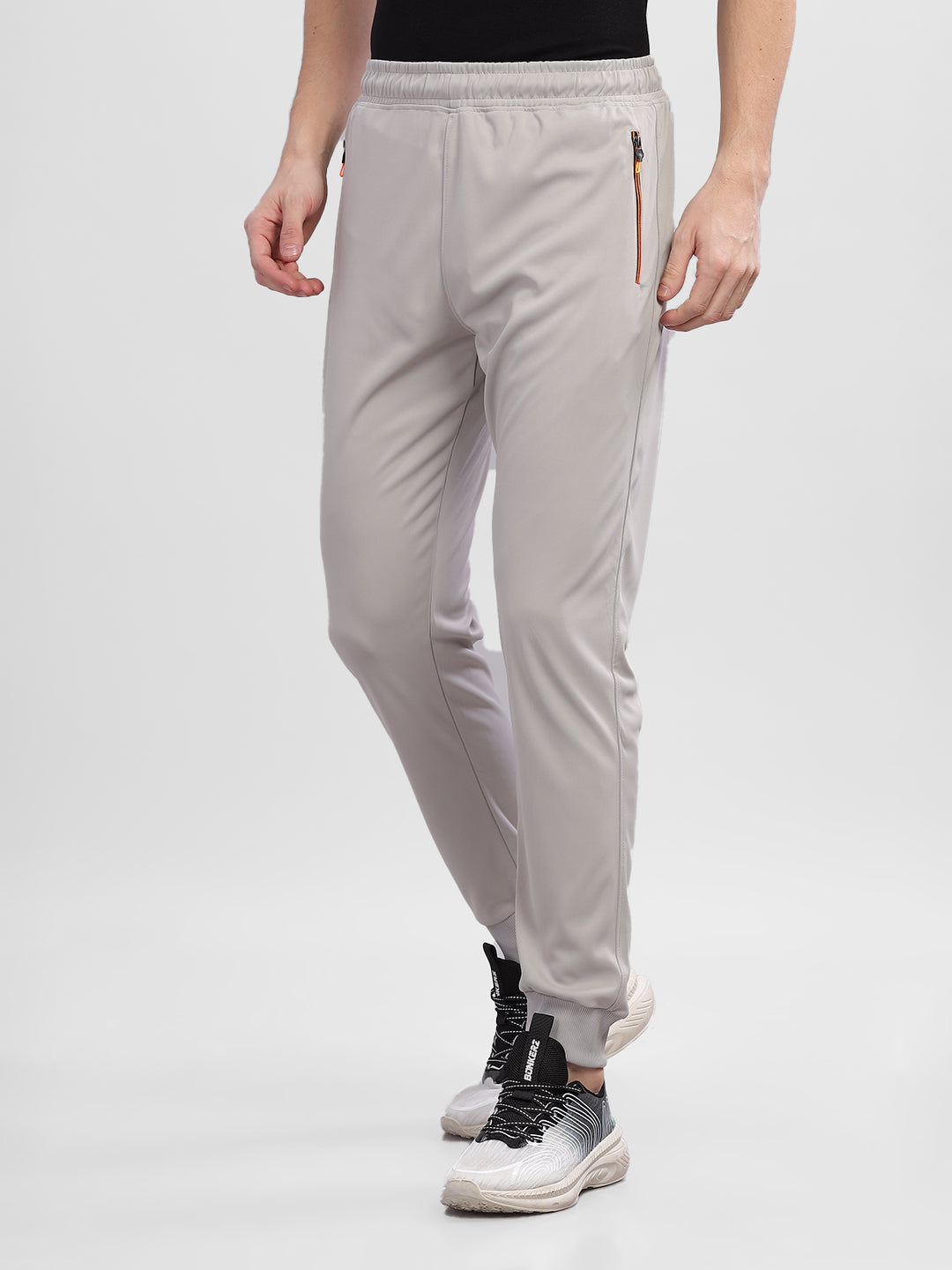 INEGO Men Casual Stretch Joggers Luxury Polyester Interlock Fabric HD Print at the Side Contrast Zipper Pocket Regular Fit Dark Grey Solid Size M (Dark Grey, Grey Melange, Maroon, Navy, Black) Inego #color_Grey Melange