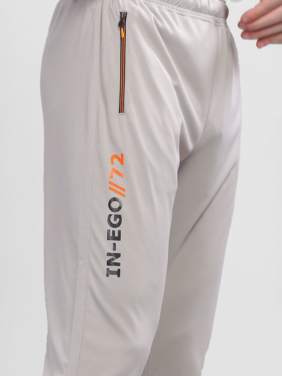 INEGO Men Casual Stretch Joggers Luxury Polyester Interlock Fabric HD Print at the Side Contrast Zipper Pocket Regular Fit Dark Grey Solid Size M (Dark Grey, Grey Melange, Maroon, Navy, Black) Inego #color_Grey Melange
