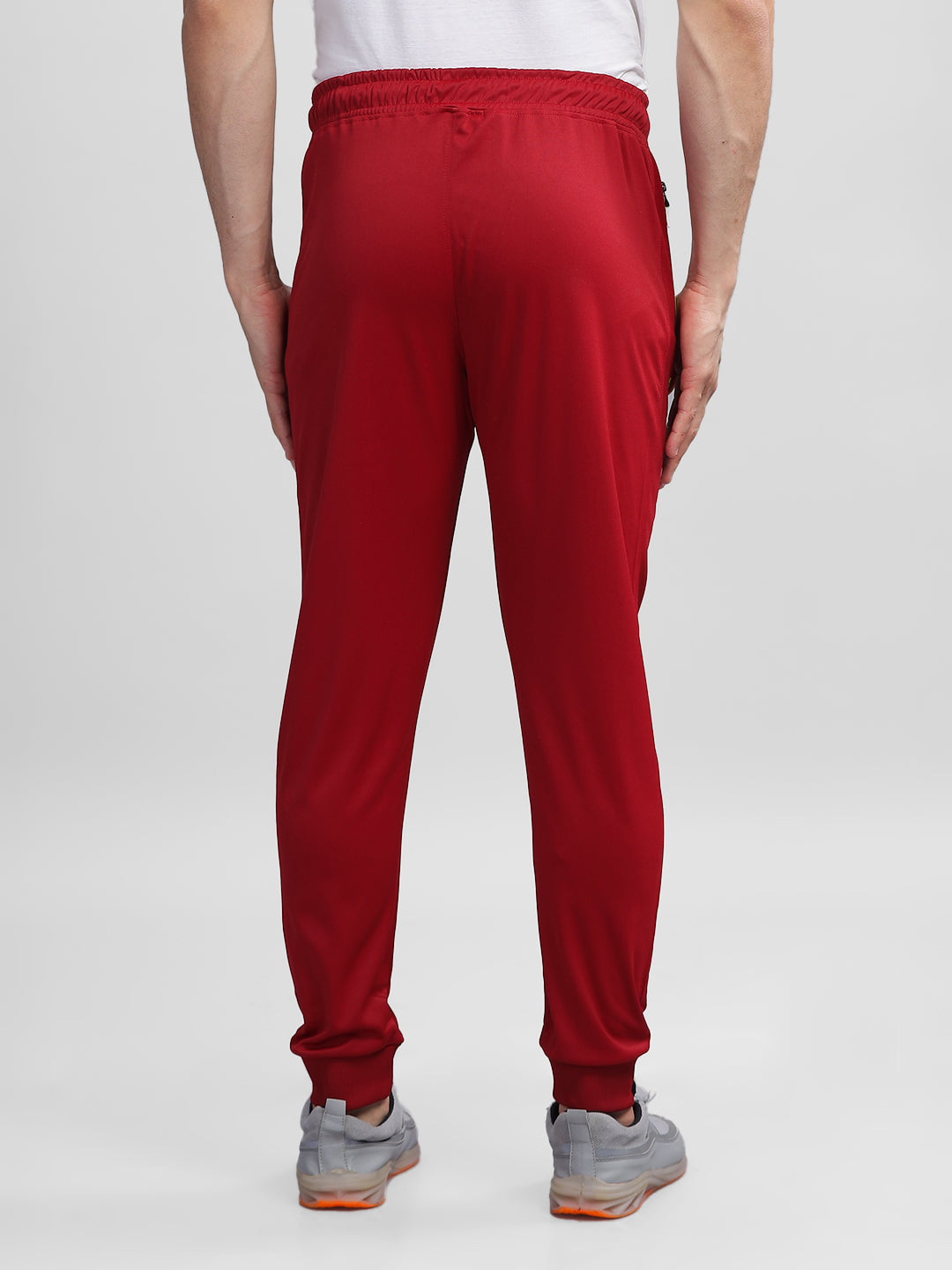 INEGO Men Casual Stretch Joggers Luxury Polyester Interlock Fabric HD Print at the Side Contrast Zipper Pocket Regular Fit Dark Grey Solid Size M (Dark Grey, Grey Melange, Maroon, Navy, Black) Inego #color_Maroon