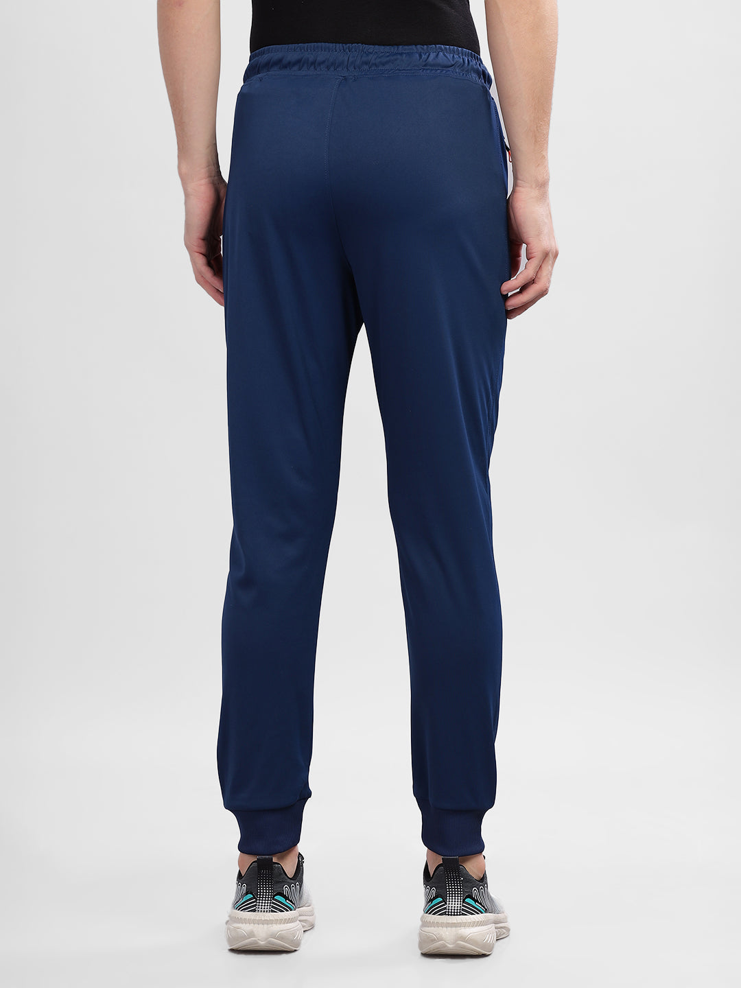 INEGO Men Casual Stretch Joggers Luxury Polyester Interlock Fabric HD Print at the Side Contrast Zipper Pocket Regular Fit Dark Grey Solid Size M (Dark Grey, Grey Melange, Maroon, Navy, Black) Inego #color_Navy