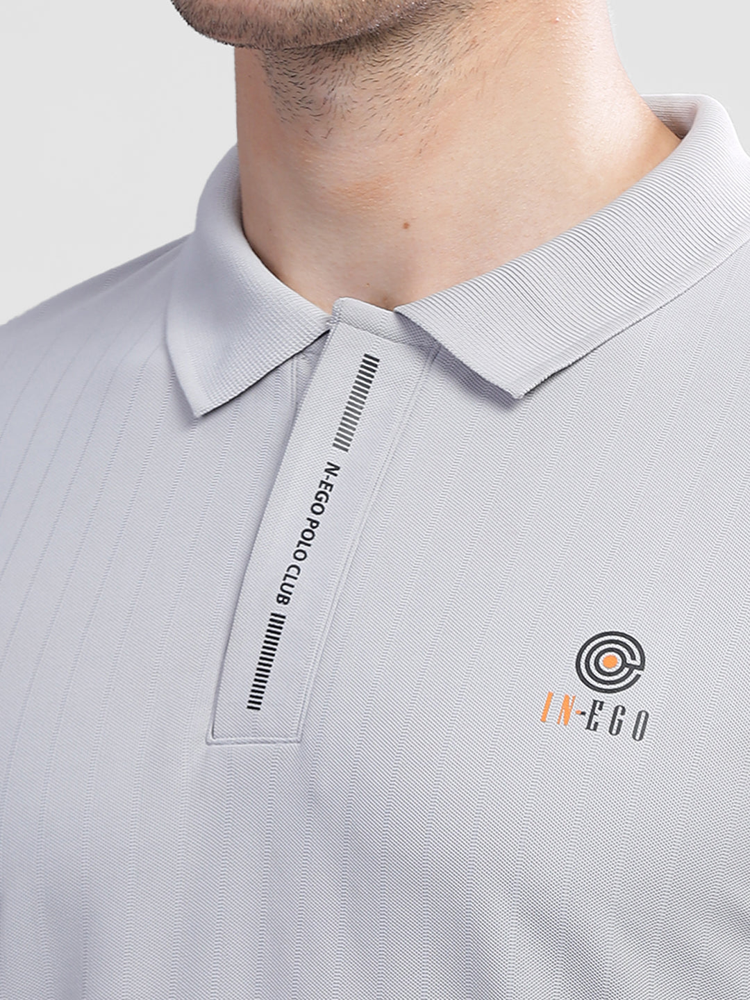 Inego Mens Textured Polo T-Shirt Half Sleeve Green Stripes Polo Collar 100% Polyester Regular Fit (Green, Grey, Navy, Off White, Pink) Inego #color_Grey