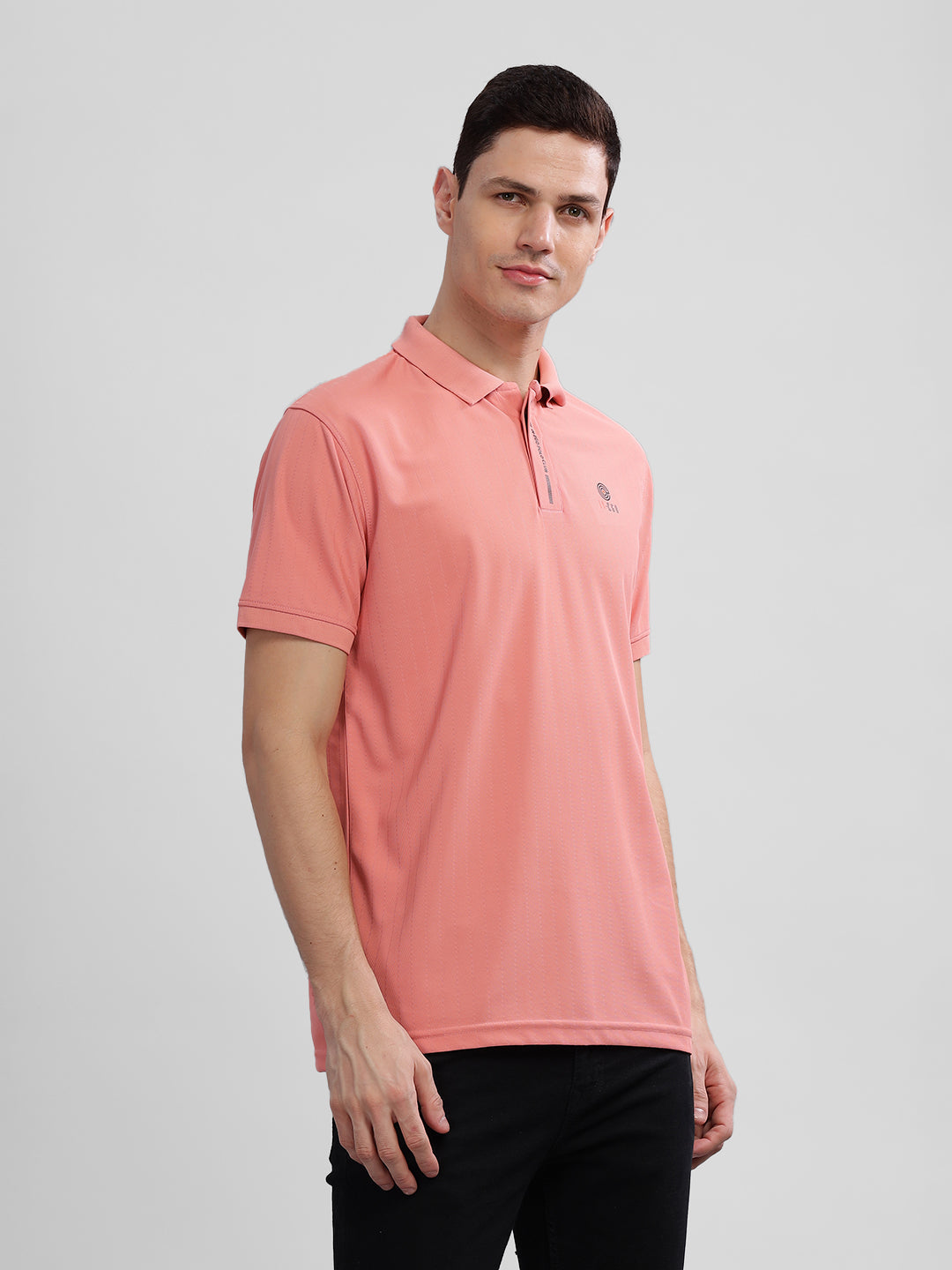 Inego Mens Textured Polo T-Shirt Half Sleeve Green Stripes Polo Collar 100% Polyester Regular Fit (Green, Grey, Navy, Off White, Pink) Inego #color_Pink