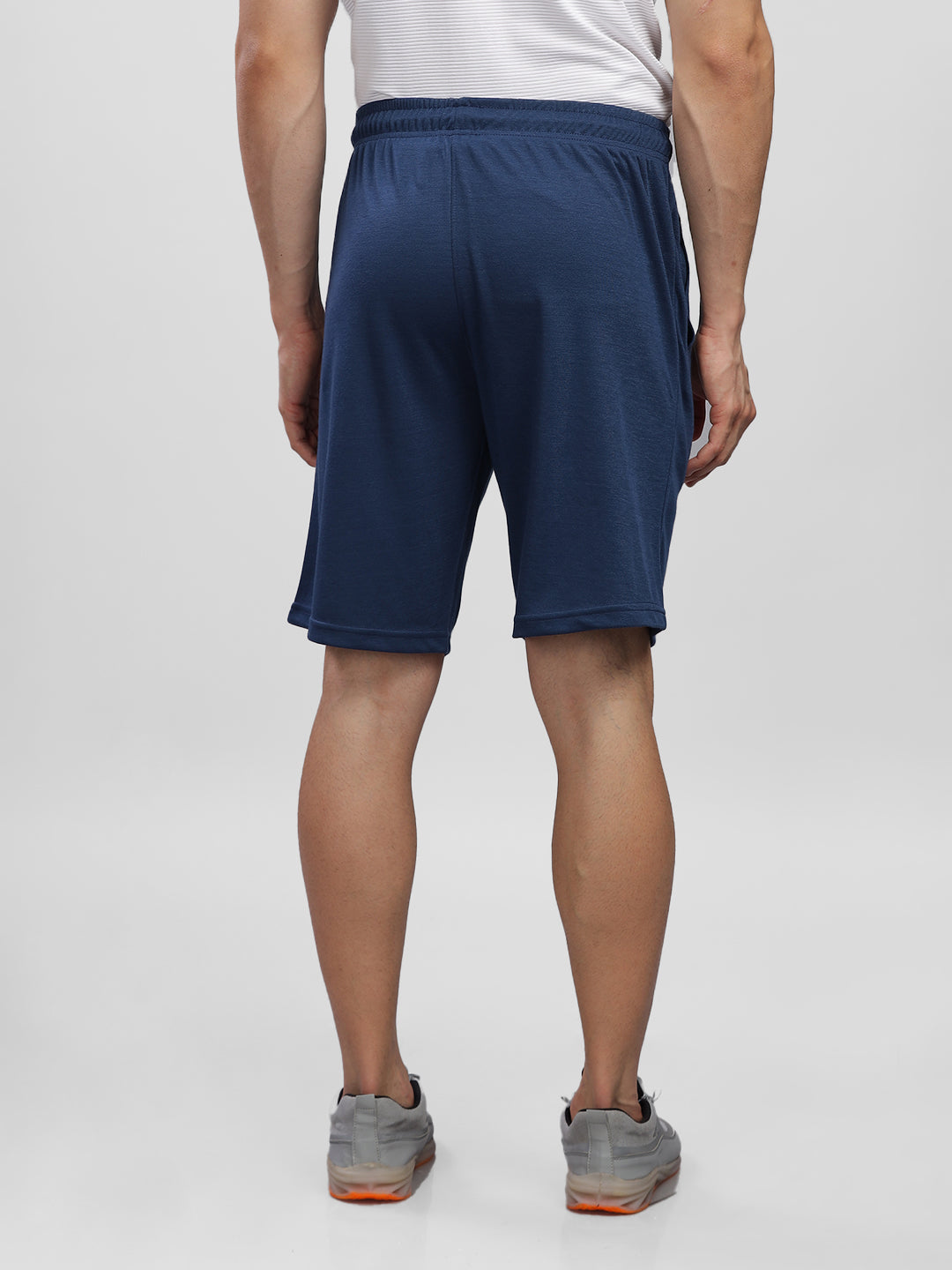 INEGO Men Knitted Dark Grey Casual Shorts P-Knit Fabric HD Logo Print Welt Pockets Regular Fit 100% Spun Polyester (Dark Grey, Grey Melange, Maroon, Navy, Black) Inego #color_Navy