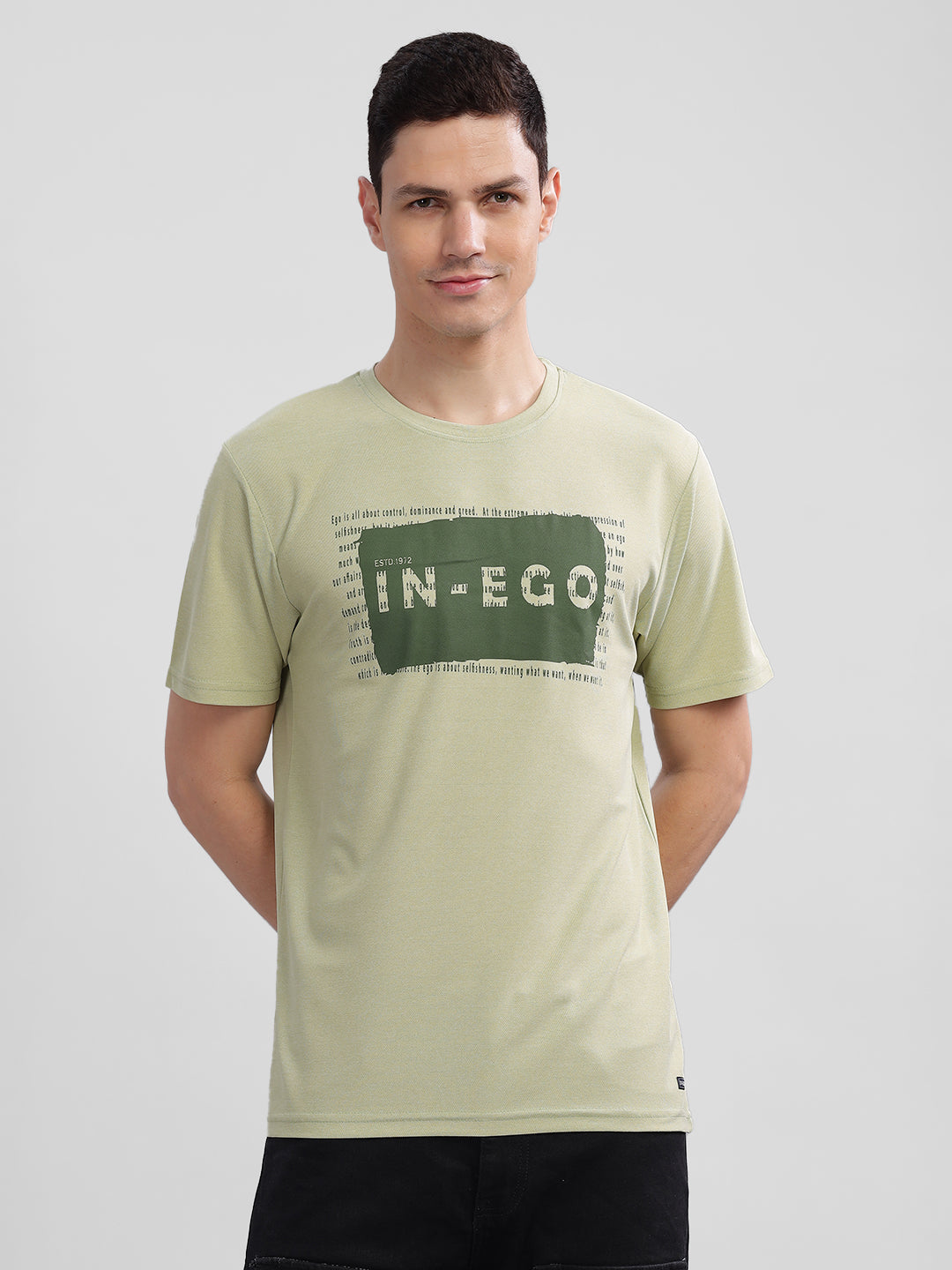 Inego Men Printed Melange T Shirt Half Sleeve Graphic Print Round Neck 100% Melange Polyester Regular Fit (Beet Red, Lint, Orion Blue, Peach Wood, Toast Almond) Inego #color_Green