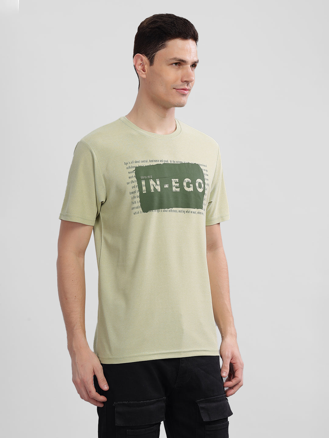 Inego Men Printed Melange T Shirt Half Sleeve Graphic Print Round Neck 100% Melange Polyester Regular Fit (Beet Red, Lint, Orion Blue, Peach Wood, Toast Almond) Inego #color_Green