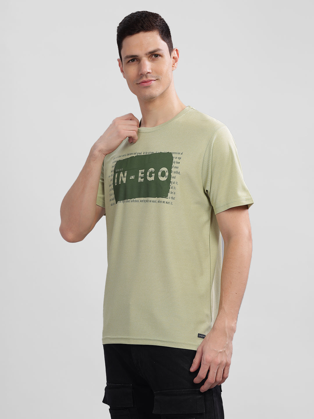 Inego Men Printed Melange T Shirt Half Sleeve Graphic Print Round Neck 100% Melange Polyester Regular Fit (Beet Red, Lint, Orion Blue, Peach Wood, Toast Almond) Inego #color_Green