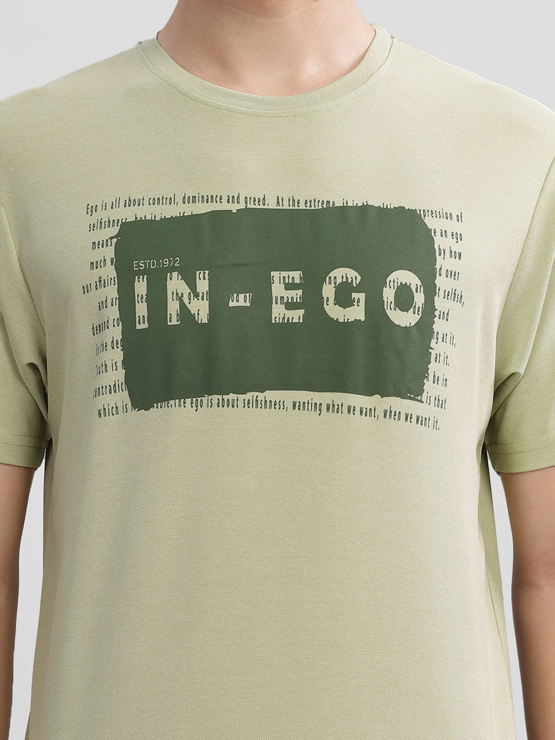 Inego Men Printed Melange T Shirt Half Sleeve Graphic Print Round Neck 100% Melange Polyester Regular Fit (Beet Red, Lint, Orion Blue, Peach Wood, Toast Almond) Inego #color_Green