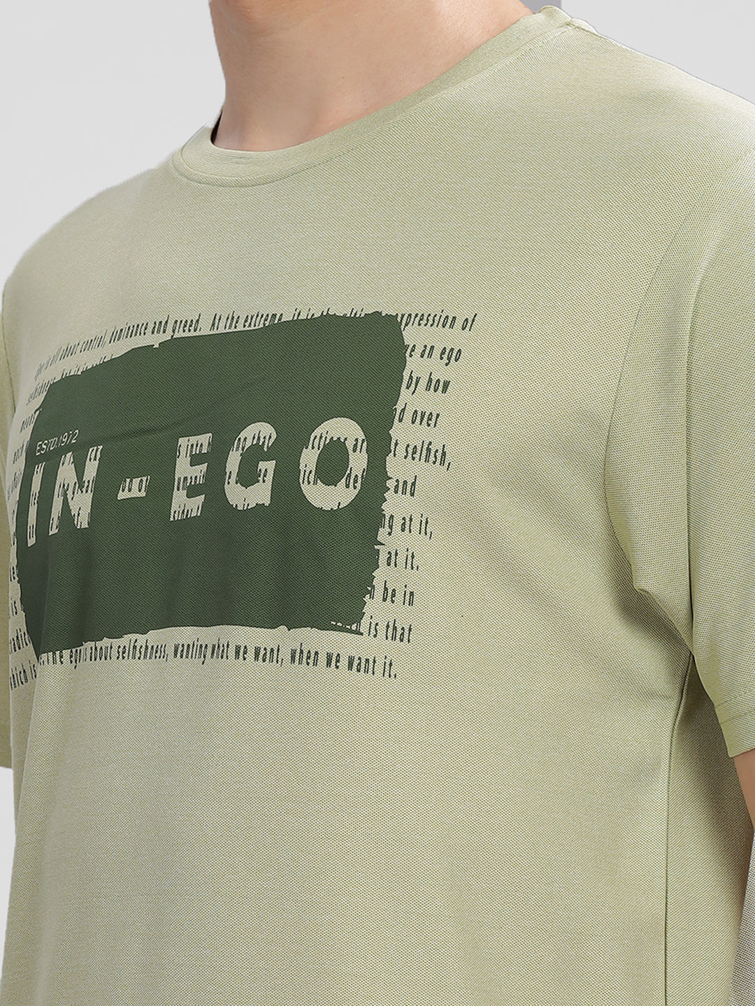 Inego Men Printed Melange T Shirt Half Sleeve Graphic Print Round Neck 100% Melange Polyester Regular Fit (Beet Red, Lint, Orion Blue, Peach Wood, Toast Almond) Inego #color_Green
