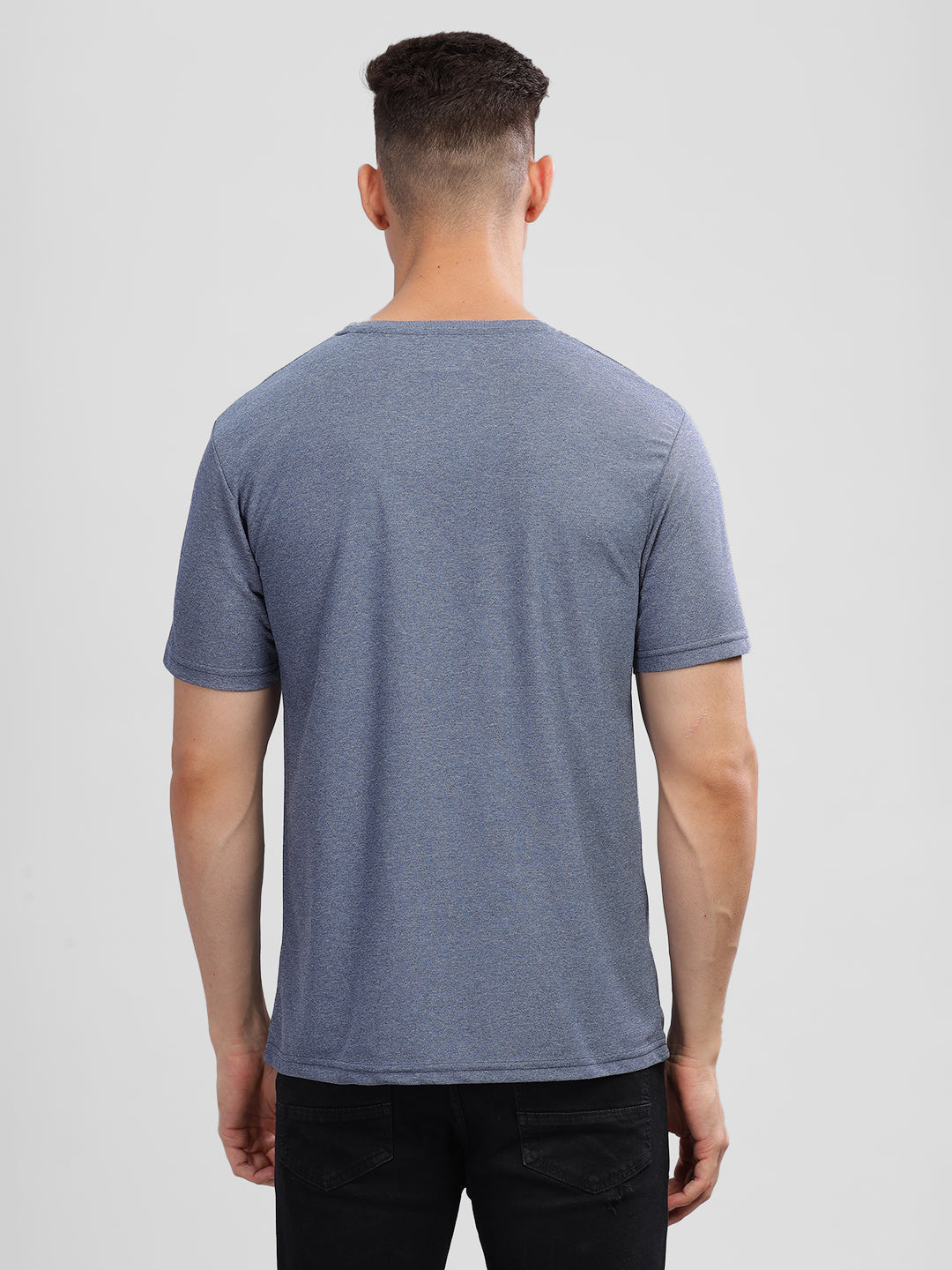 Inego Men Printed Melange T Shirt Half Sleeve Graphic Print Round Neck 100% Melange Polyester Regular Fit (Beet Red, Lint, Orion Blue, Peach Wood, Toast Almond) Inego #color_Blue