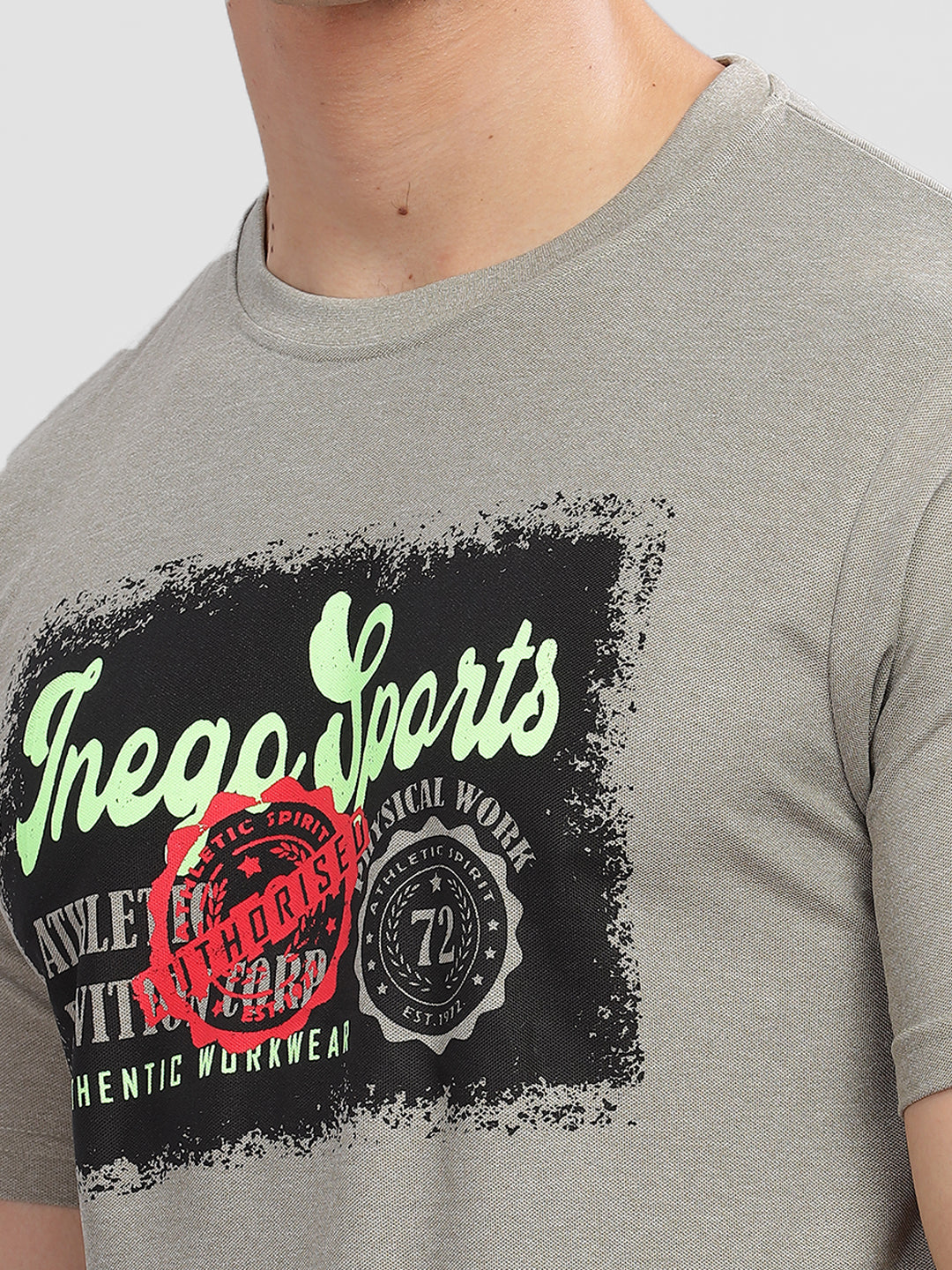Inego Men Printed Melange T Shirt Half Sleeve Graphic Print Round Neck 100% Melange Polyester Regular Fit (Beet Red, Lint, Orion Blue, Peach Wood, Toast Almond) Inego #color_Grey