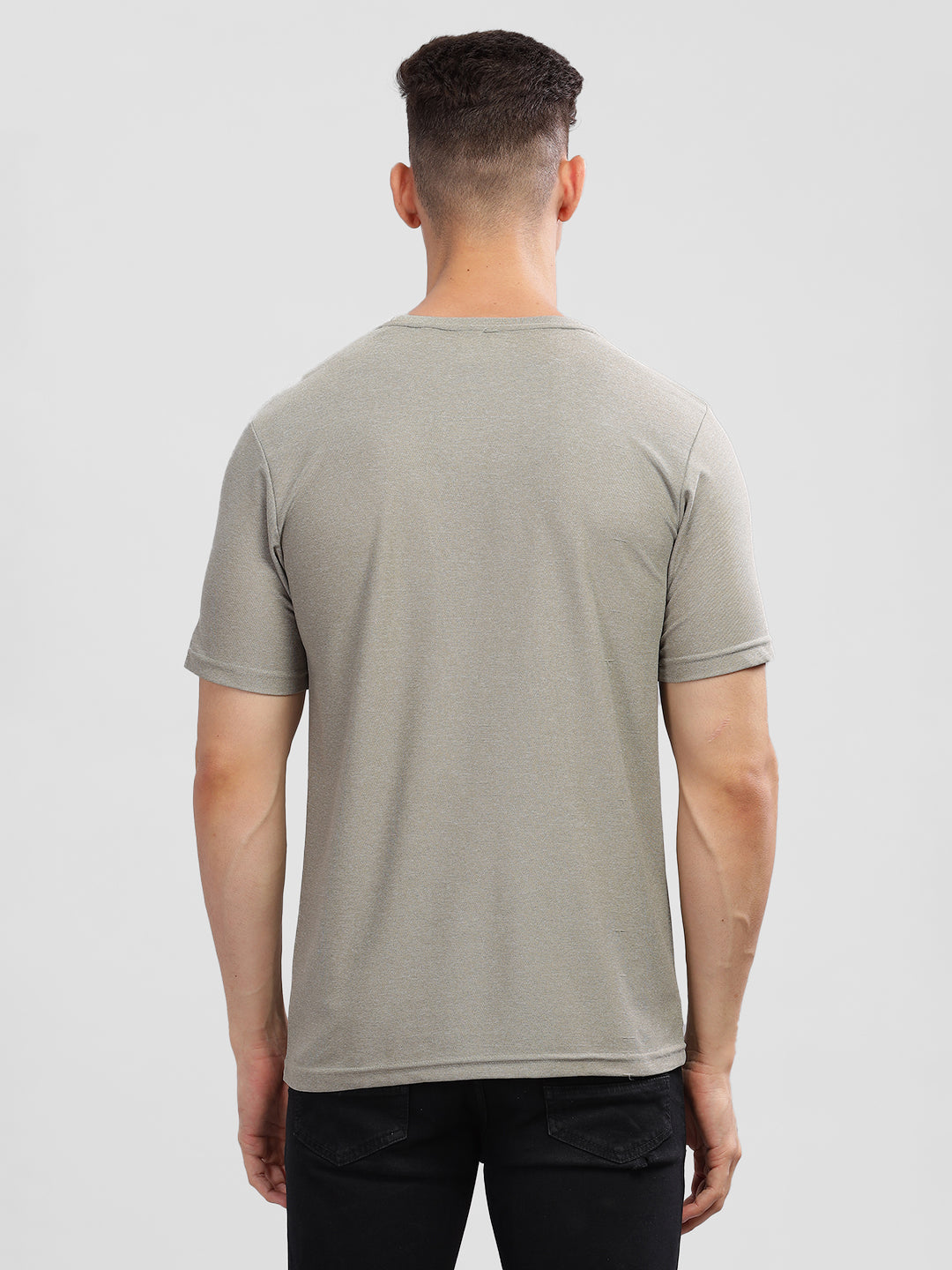 Inego Men Printed Melange T Shirt Half Sleeve Graphic Print Round Neck 100% Melange Polyester Regular Fit (Beet Red, Lint, Orion Blue, Peach Wood, Toast Almond) Inego #color_Grey