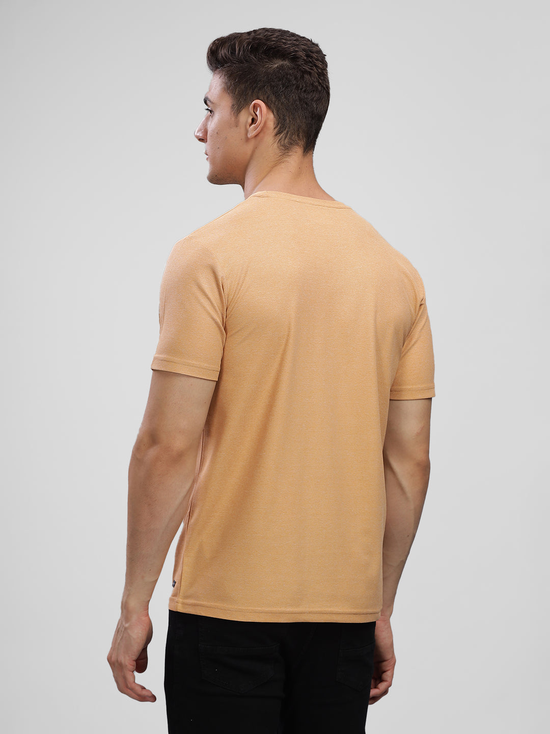 Inego Men Printed Melange T Shirt Half Sleeve Graphic Print Round Neck 100% Melange Polyester Regular Fit (Beet Red, Lint, Orion Blue, Peach Wood, Toast Almond) Inego #color_Peach