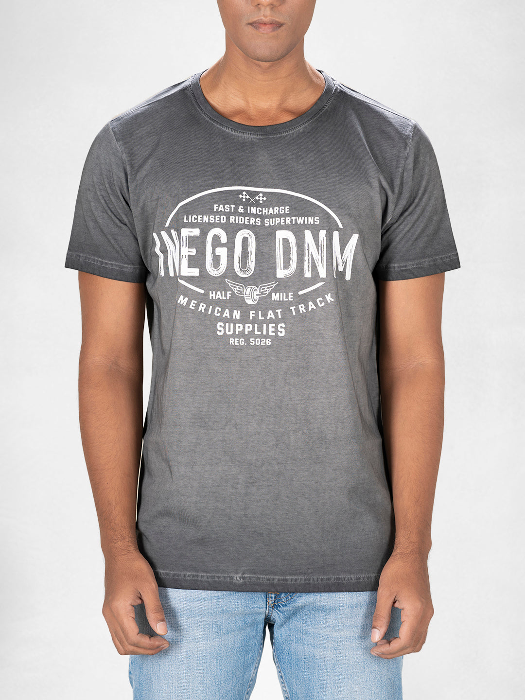 Inego Men Cold Pigment Dyed T Shirt Half Sleeve Hd Print Round Neck 100% Cotton Regular Fit (Black Sand, Imperial Blue, Midnight Navy, Mineral Yellow, Spice Red) Inego #color_Grey