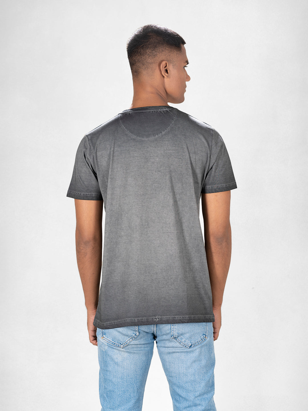 Inego Men Cold Pigment Dyed T Shirt Half Sleeve Hd Print Round Neck 100% Cotton Regular Fit (Black Sand, Imperial Blue, Midnight Navy, Mineral Yellow, Spice Red) Inego #color_Grey