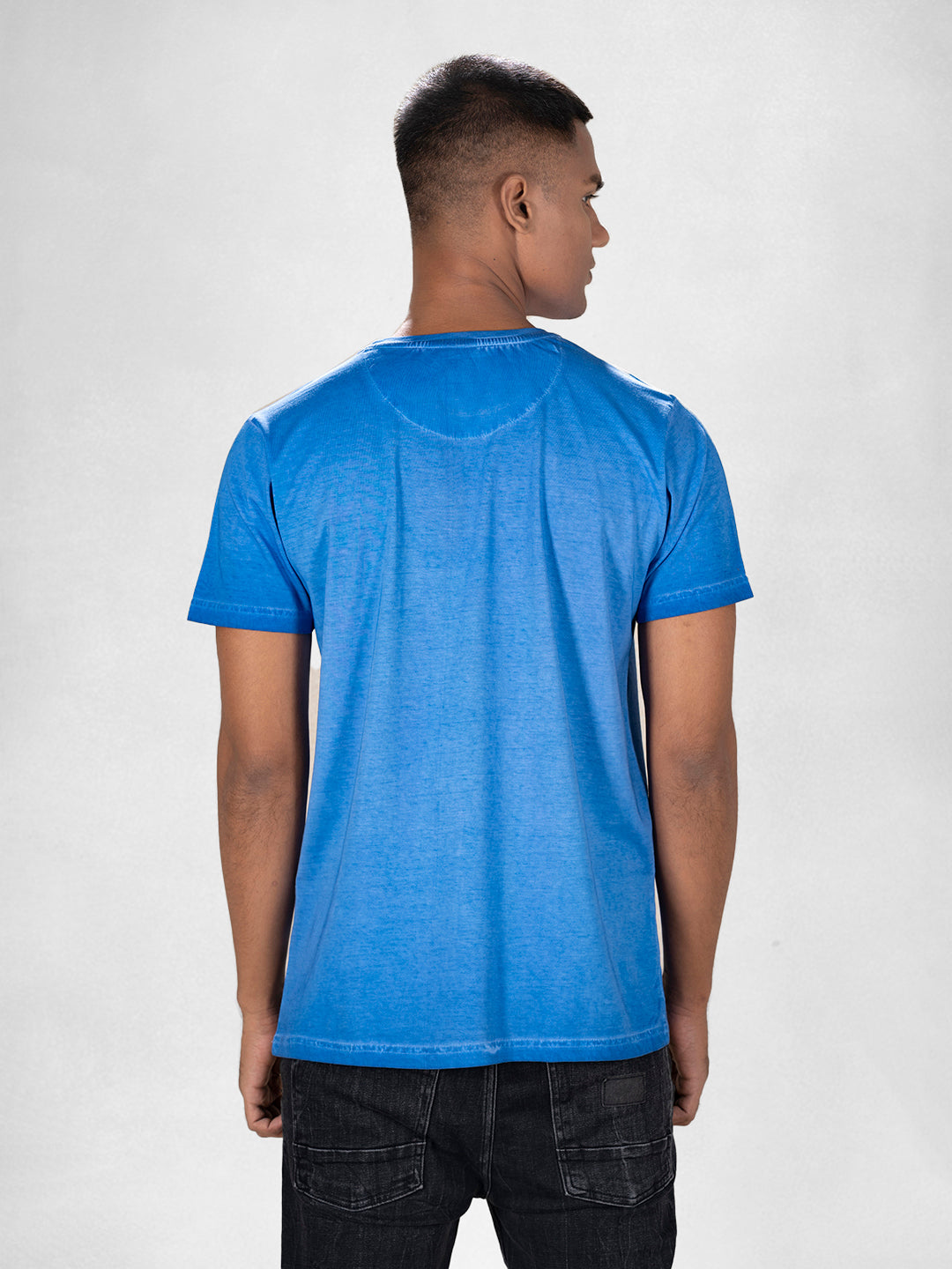 Inego Men Cold Pigment Dyed T Shirt Half Sleeve Hd Print Round Neck 100% Cotton Regular Fit (Black Sand, Imperial Blue, Midnight Navy, Mineral Yellow, Spice Red) Inego #color_Blue