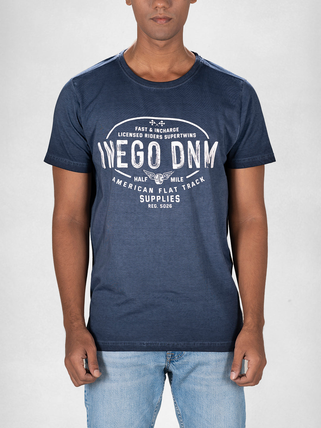 Inego Men Cold Pigment Dyed T Shirt Half Sleeve Hd Print Round Neck 100% Cotton Regular Fit (Black Sand, Imperial Blue, Midnight Navy, Mineral Yellow, Spice Red) Inego #color_Navy