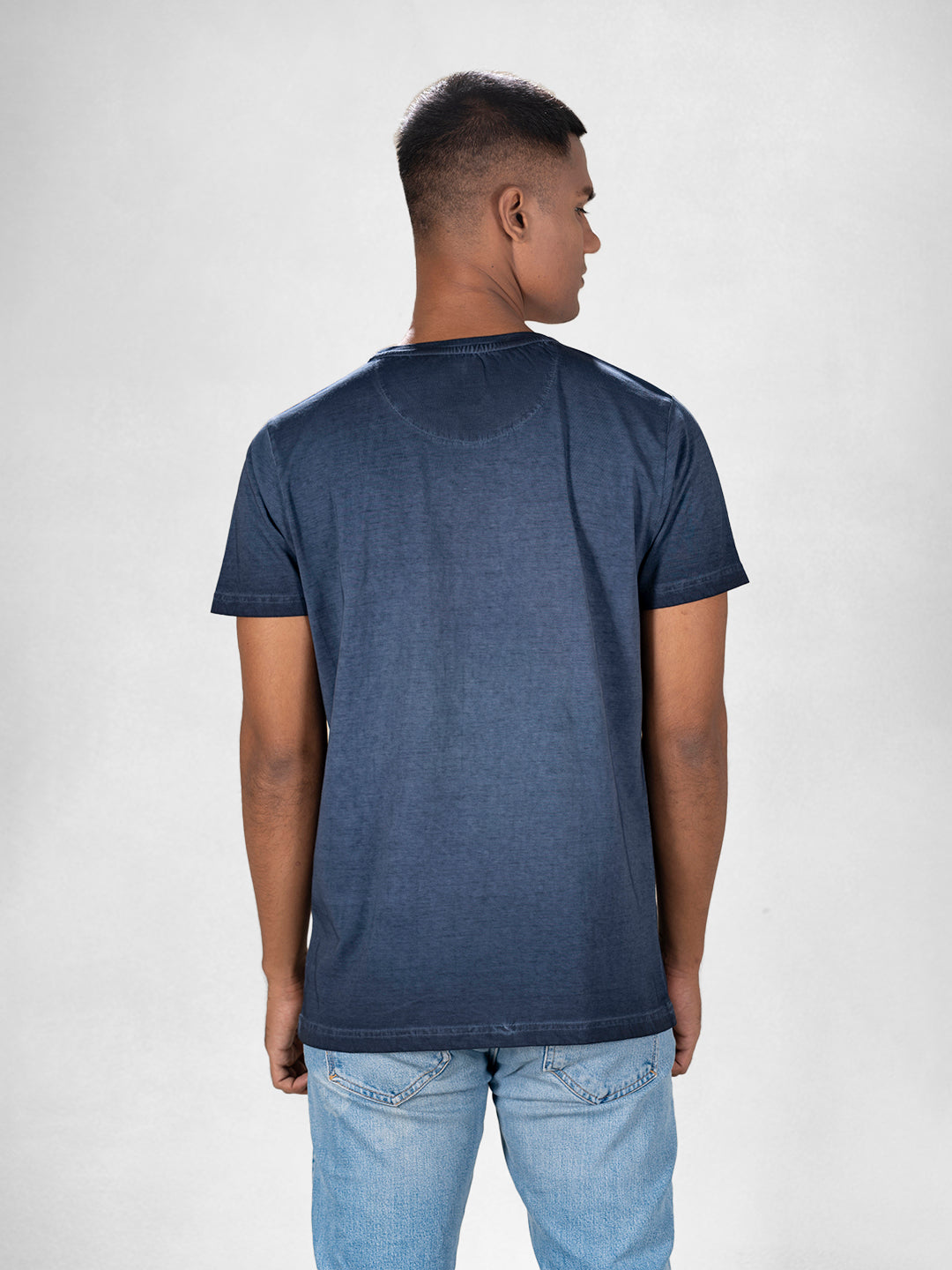 Inego Men Cold Pigment Dyed T Shirt Half Sleeve Hd Print Round Neck 100% Cotton Regular Fit (Black Sand, Imperial Blue, Midnight Navy, Mineral Yellow, Spice Red) Inego #color_Navy