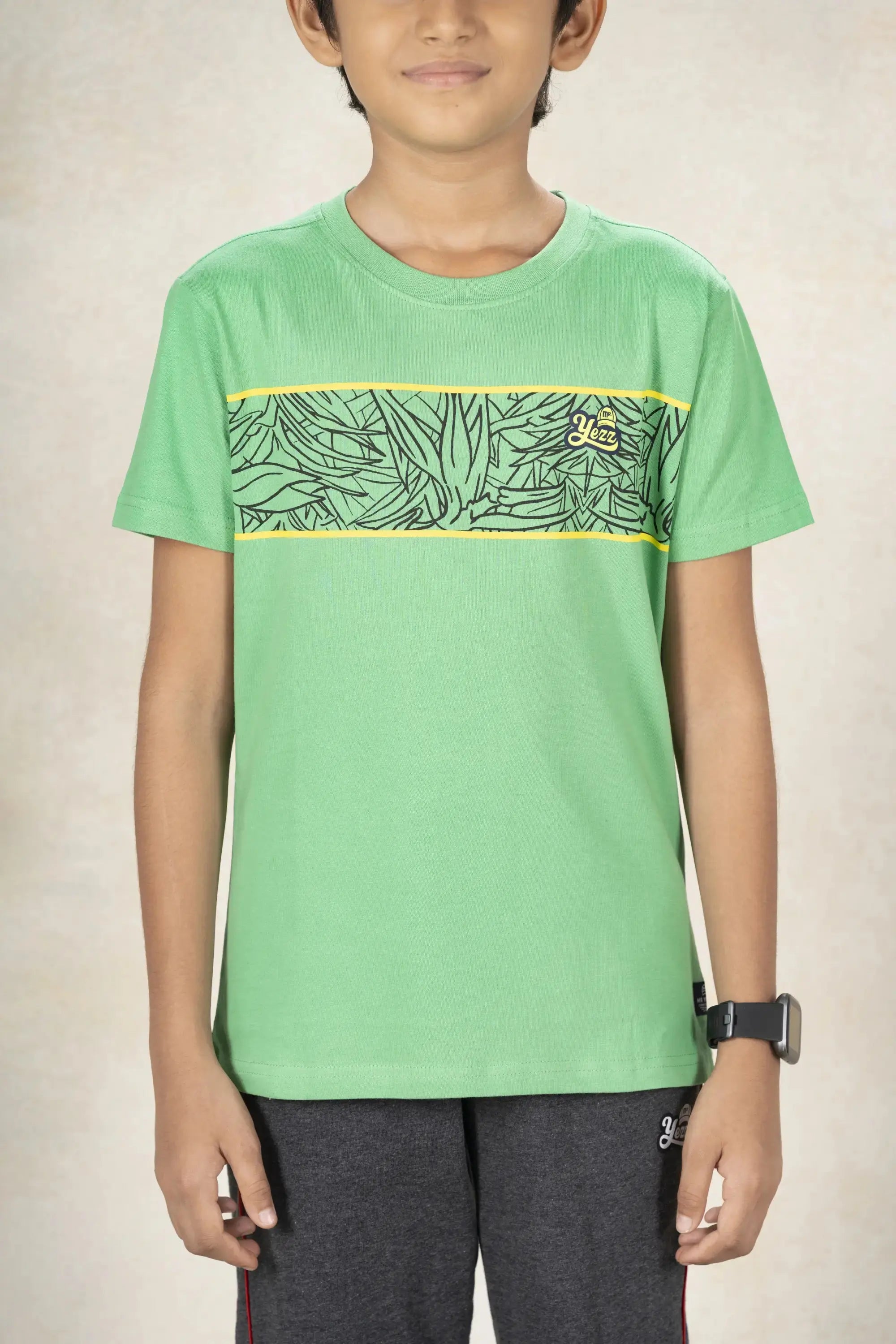 Boys Round Neck Cut and Sew T-Shirt MR YEZZ #color_Green Ivy