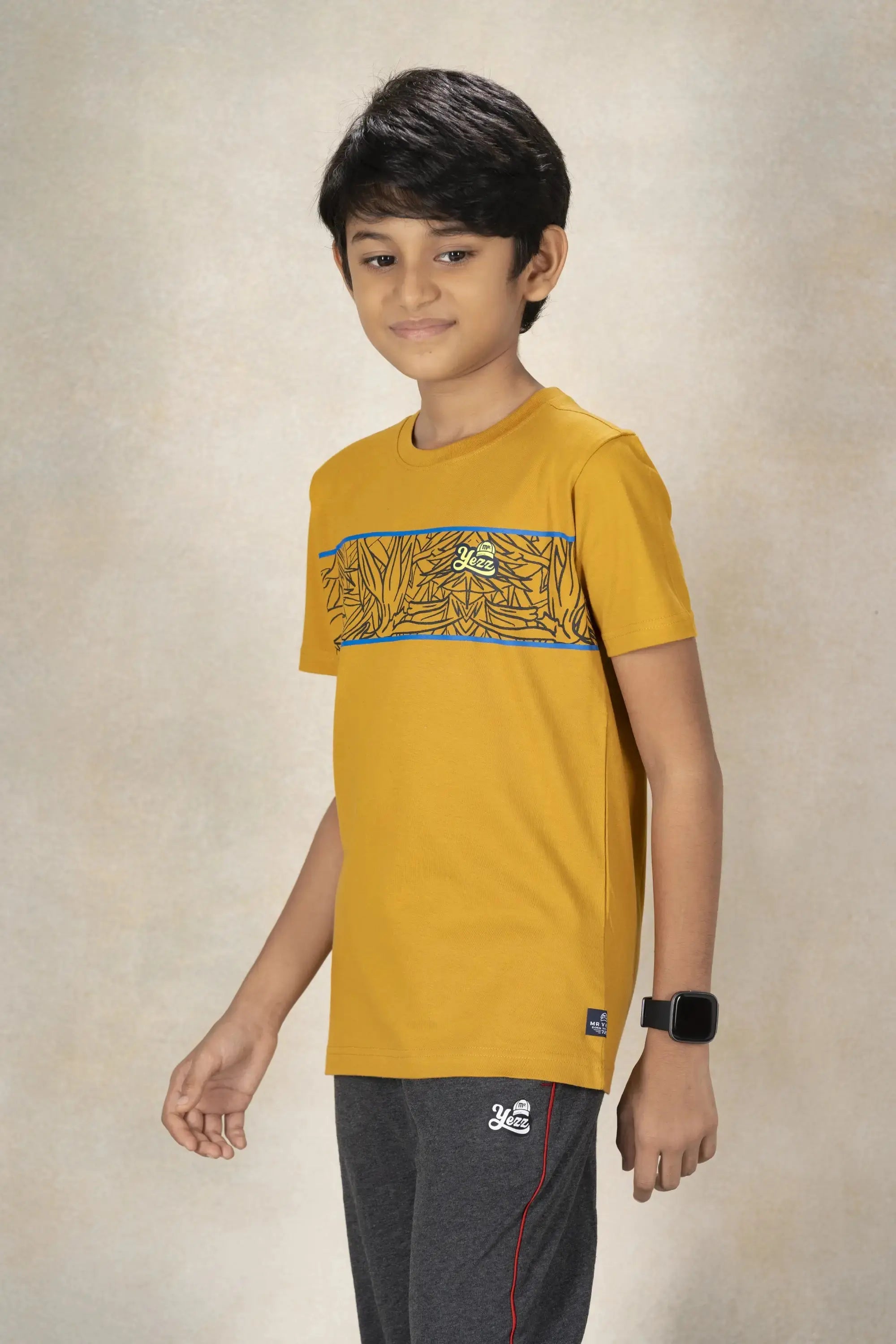 Boys Round Neck Cut and Sew T-Shirt MR YEZZ #color_Mineral Yellow