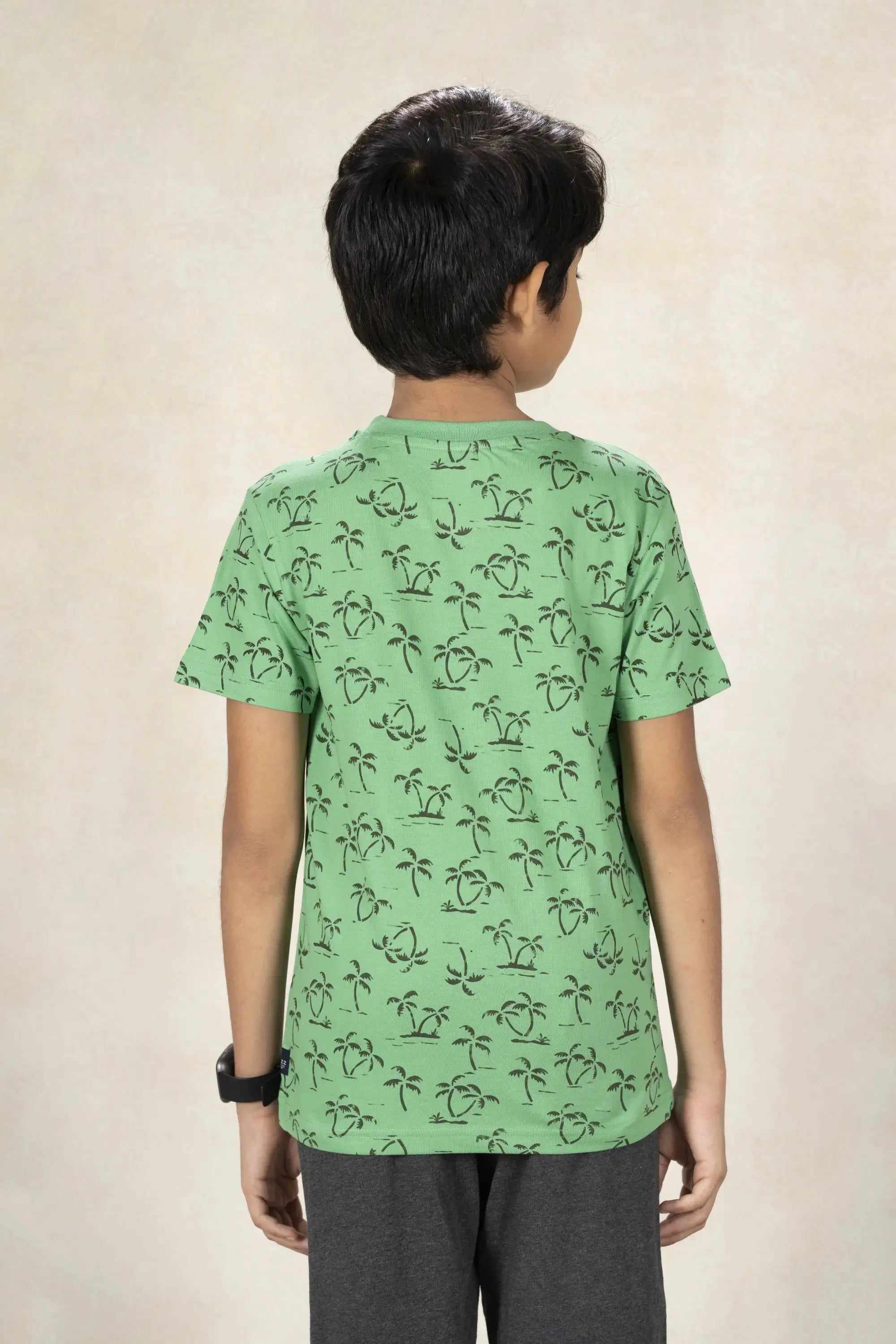 Boys Round Neck Printed T-Shirt MR YEZZ #color_Green Ivy