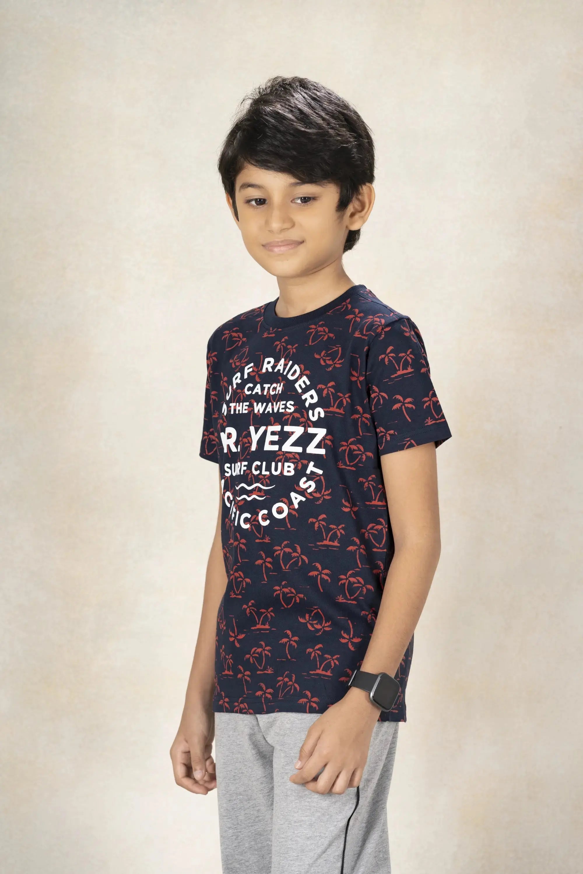 Boys Round Neck Printed T-Shirt MR YEZZ #color_Midnight Navy