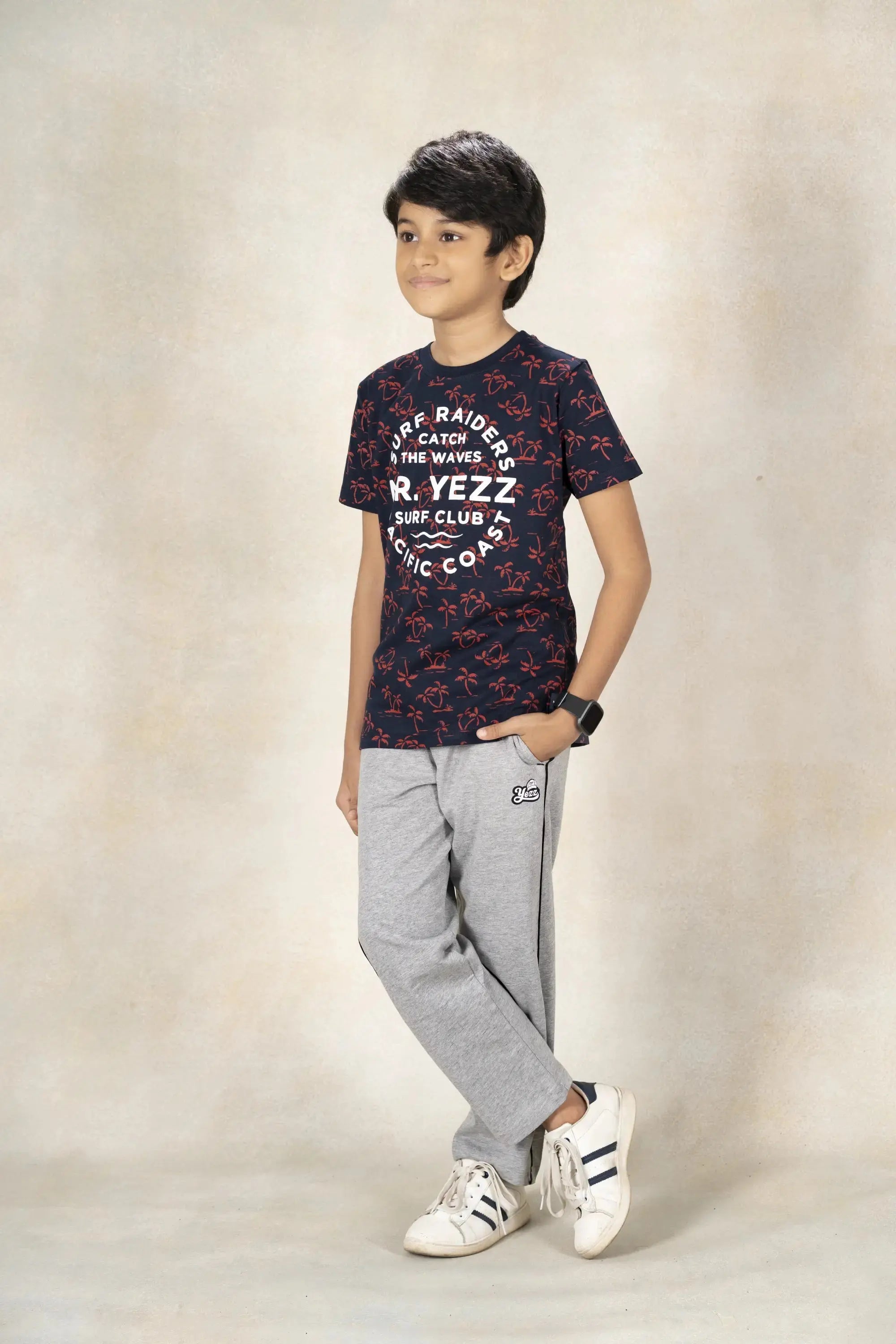 Boys Round Neck Printed T-Shirt MR YEZZ #color_Midnight Navy