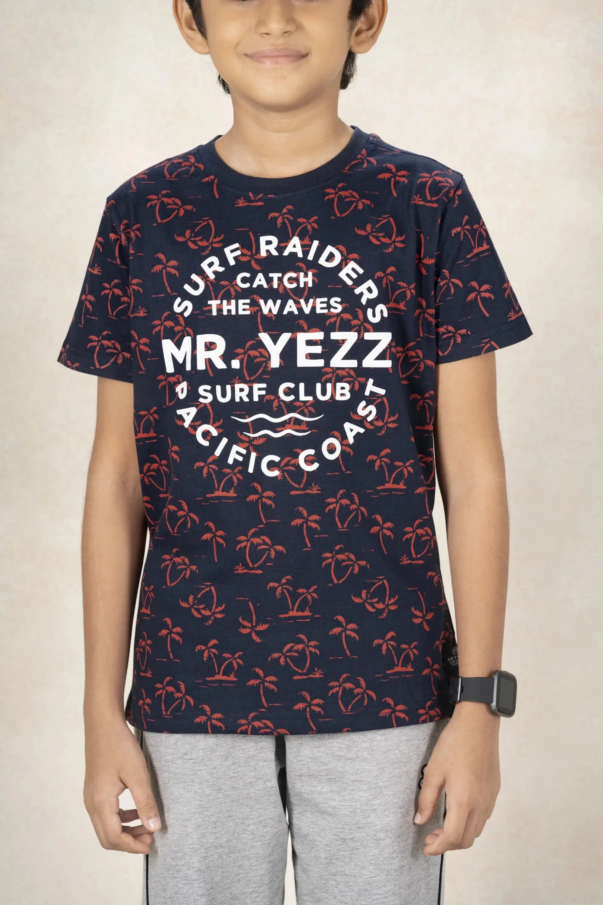 Boys Round Neck Printed T-Shirt MR YEZZ #color_Midnight Navy