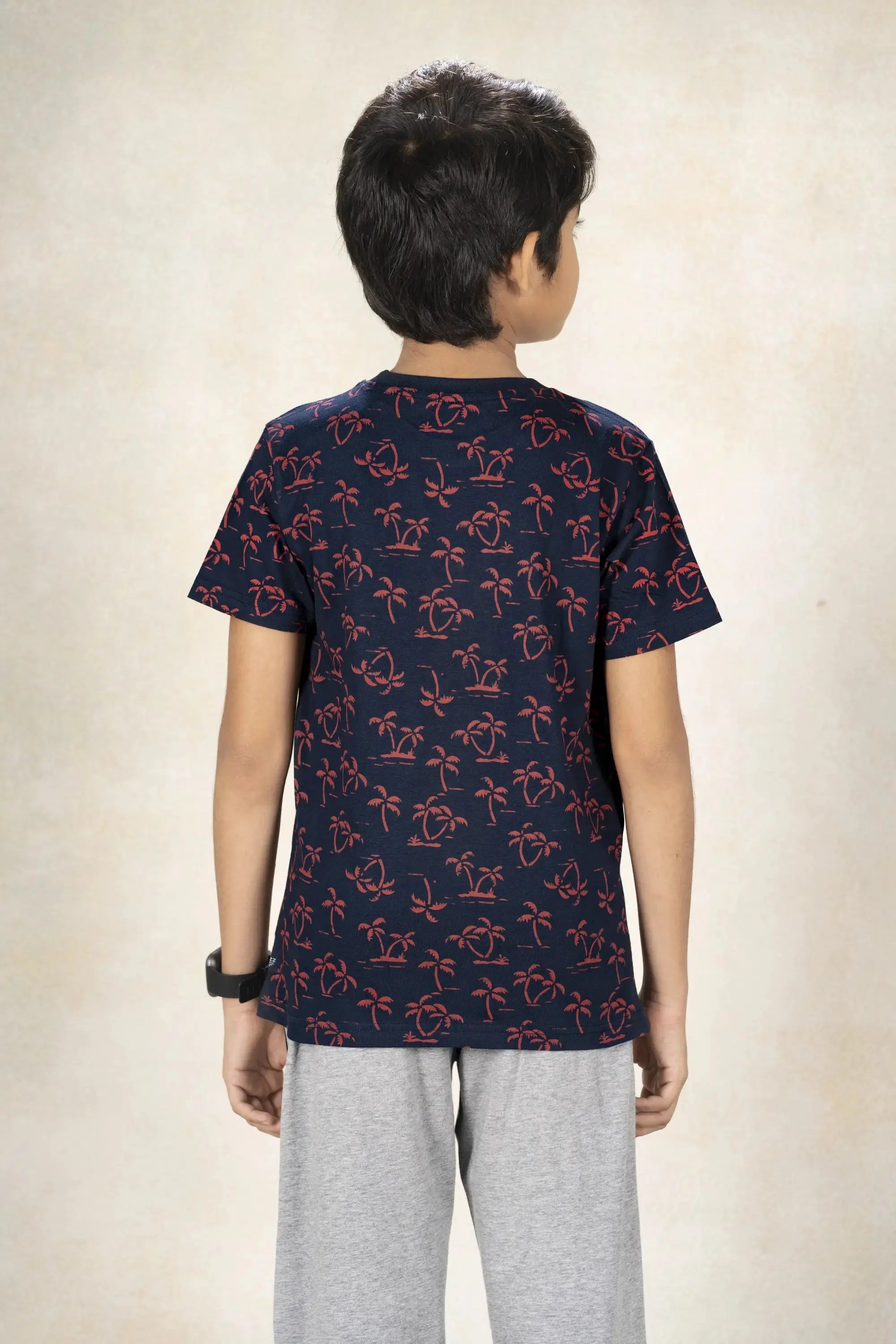 Boys Round Neck Printed T-Shirt MR YEZZ #color_Midnight Navy