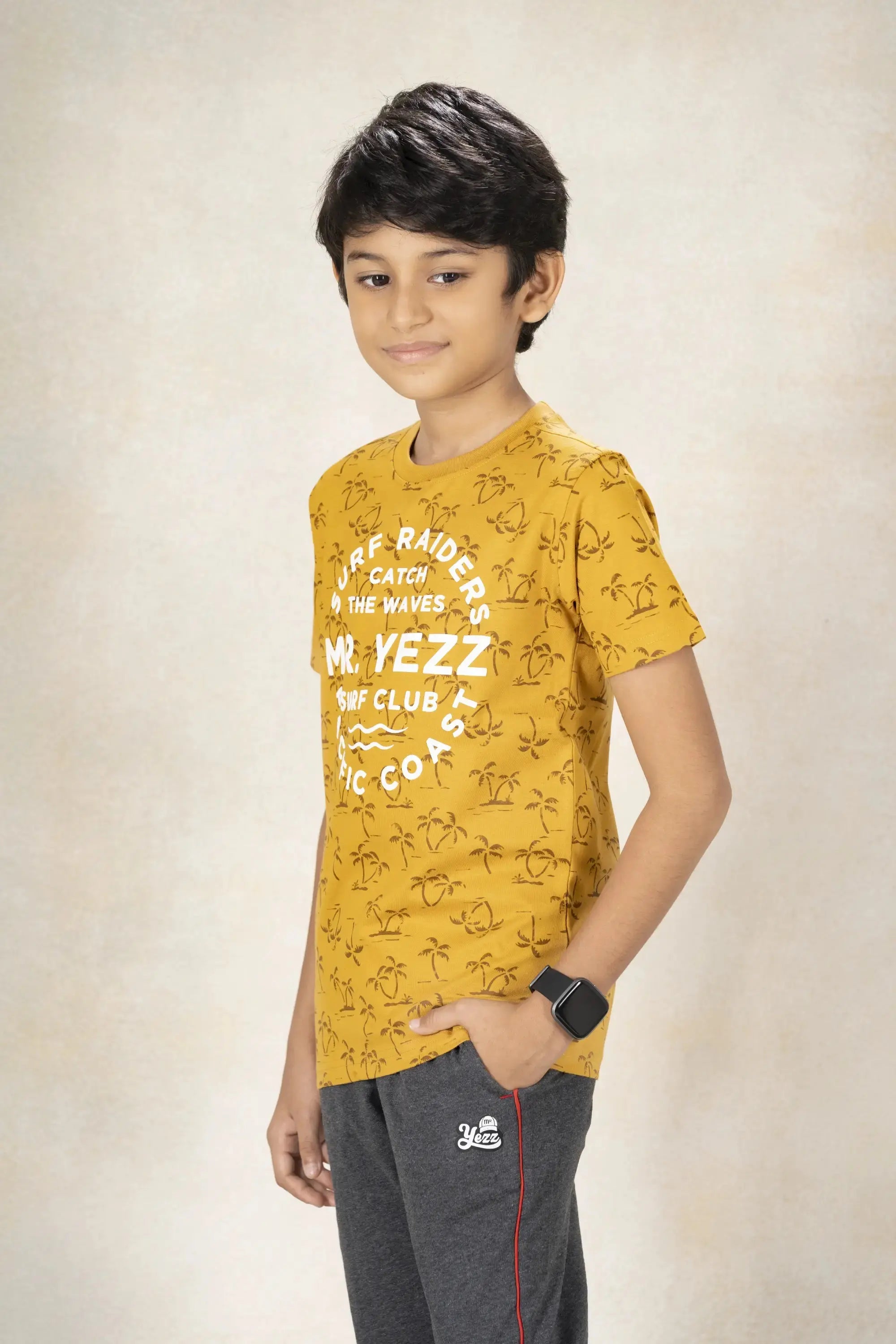 Boys Round Neck Printed T-Shirt MR YEZZ #color_Mineral Yellow