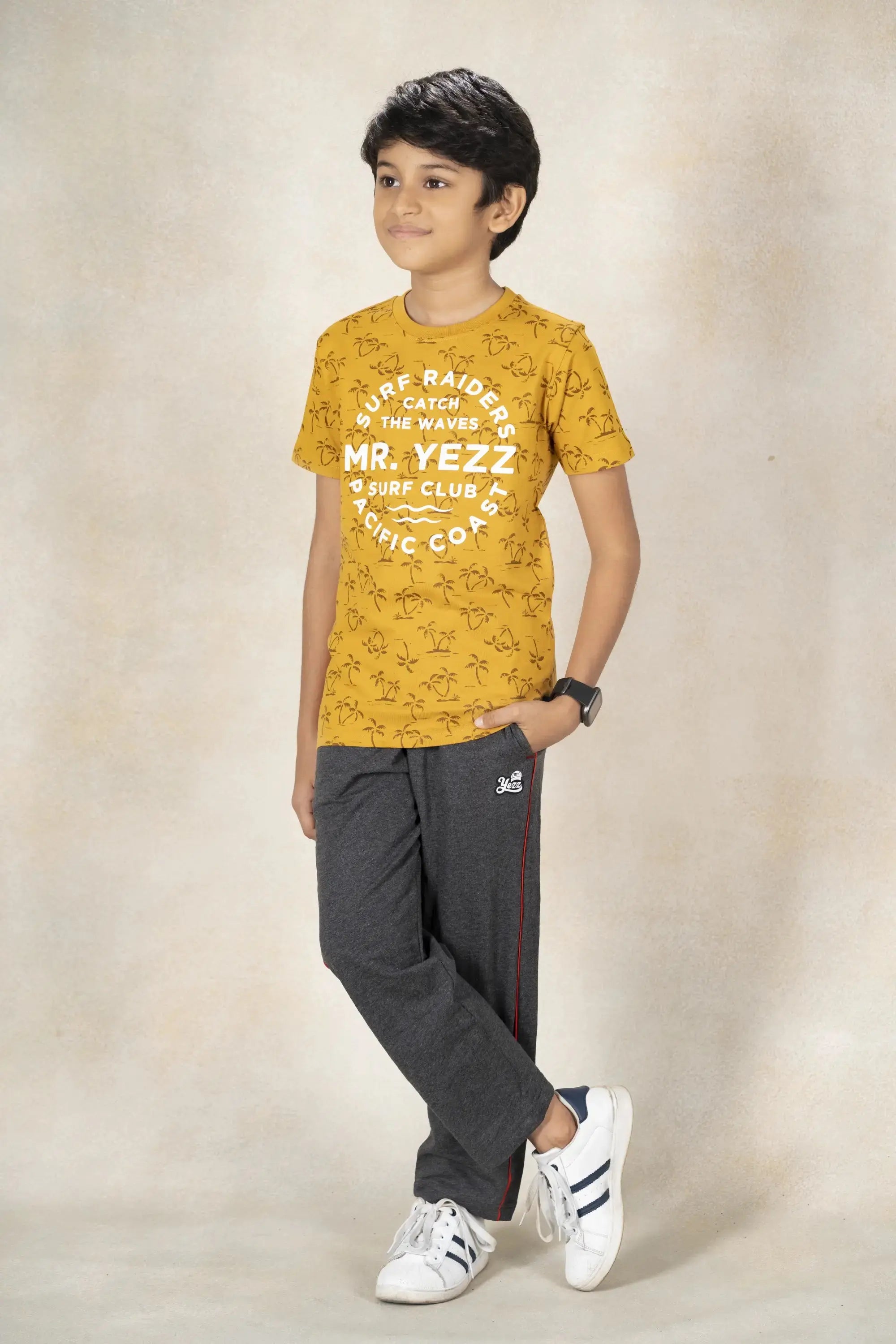 Boys Round Neck Printed T-Shirt MR YEZZ #color_Mineral Yellow