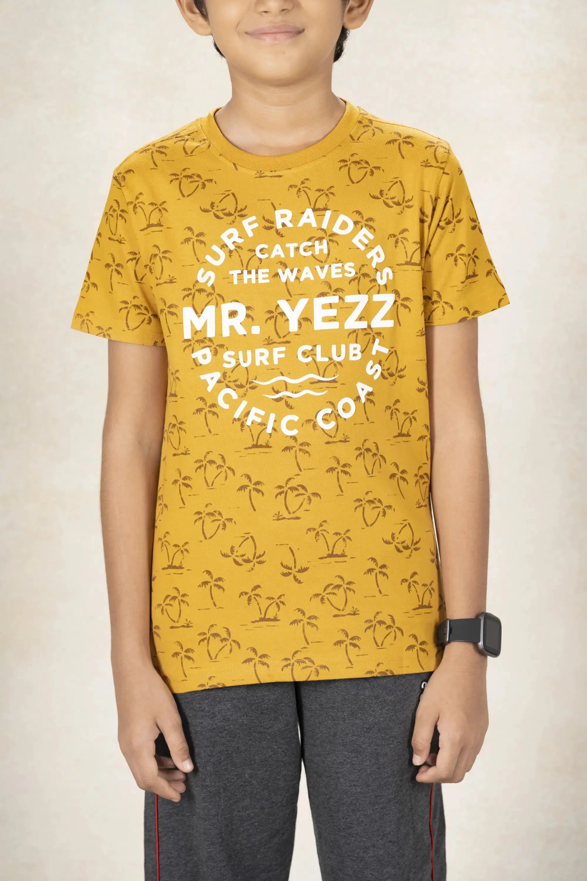 Boys Round Neck Printed T-Shirt MR YEZZ #color_Mineral Yellow