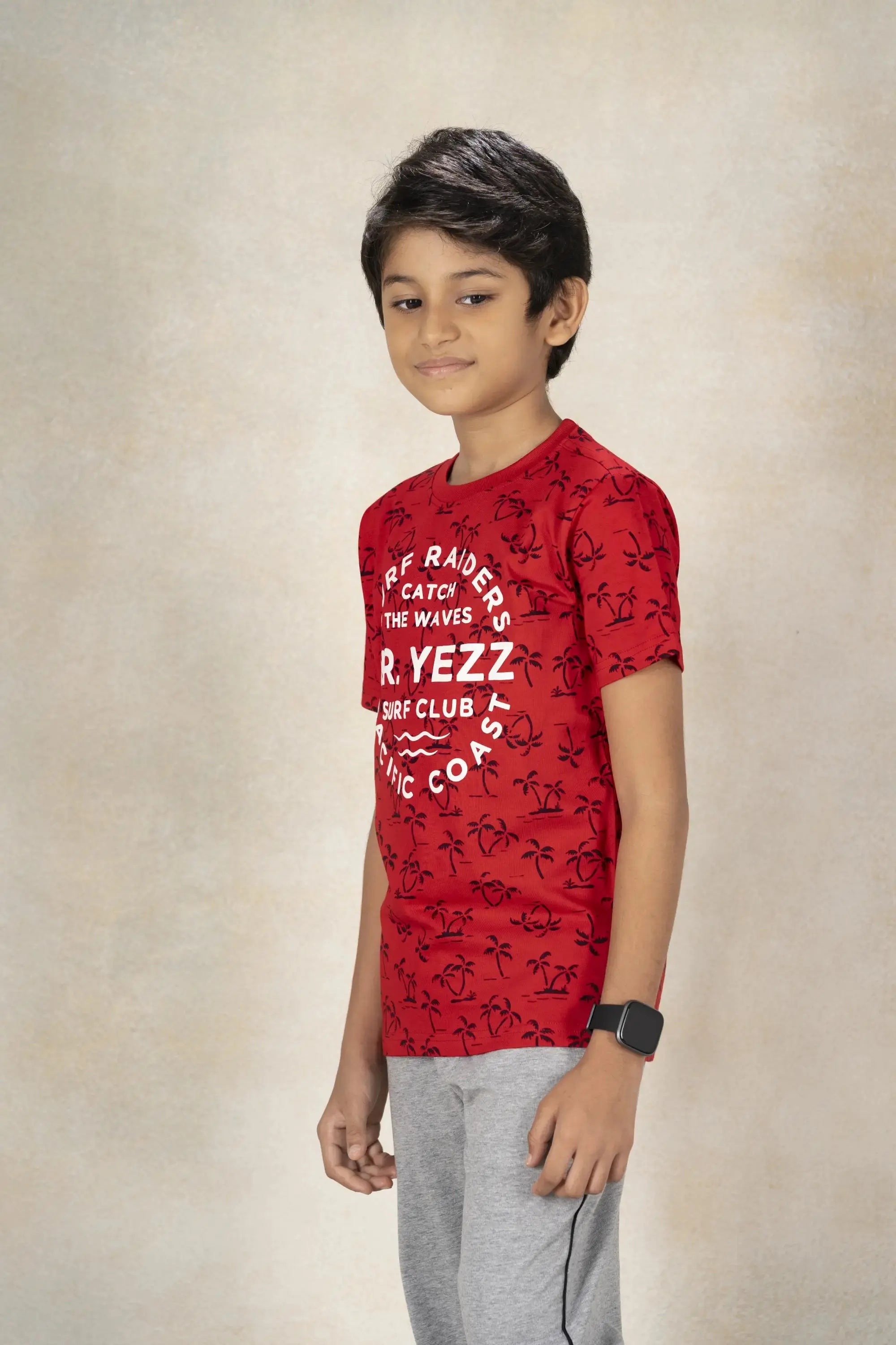 Boys Round Neck Printed T-Shirt MR YEZZ #color_Spice Red