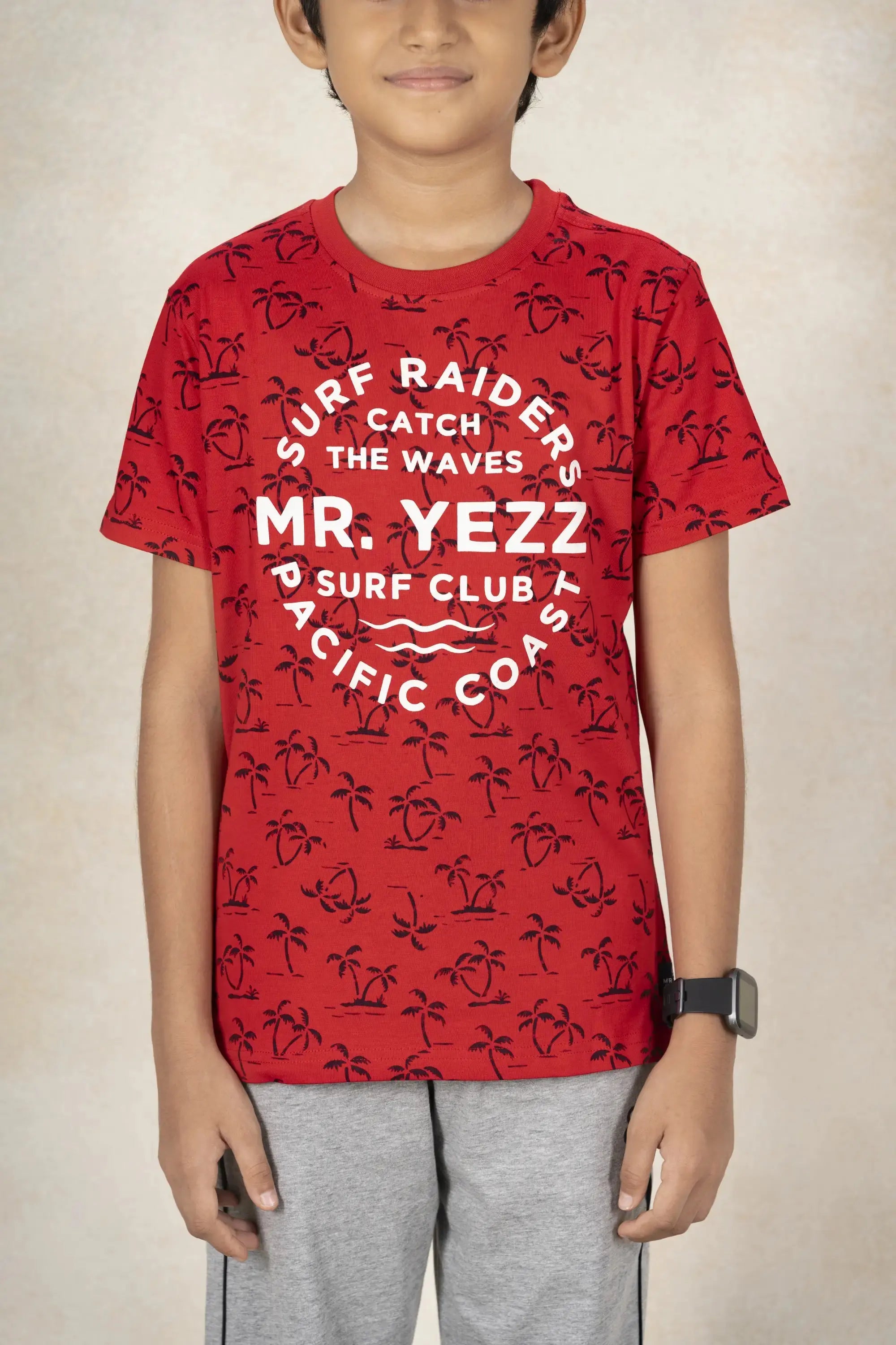 Boys Round Neck Printed T-Shirt MR YEZZ #color_Spice Red