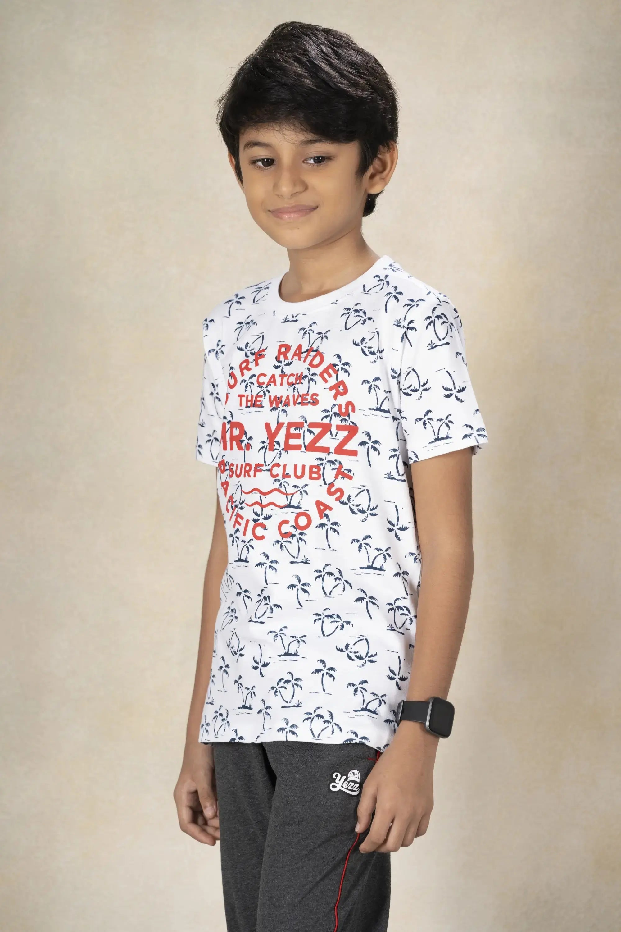 Boys Round Neck Printed T-Shirt MR YEZZ #color_White