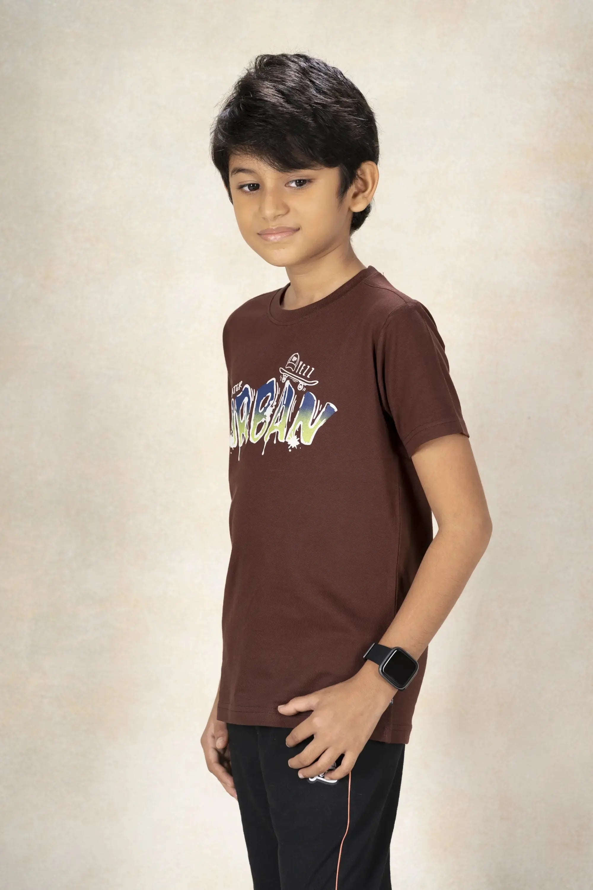 Boys Round Neck T-Shirt MR YEZZ #color_Cacao