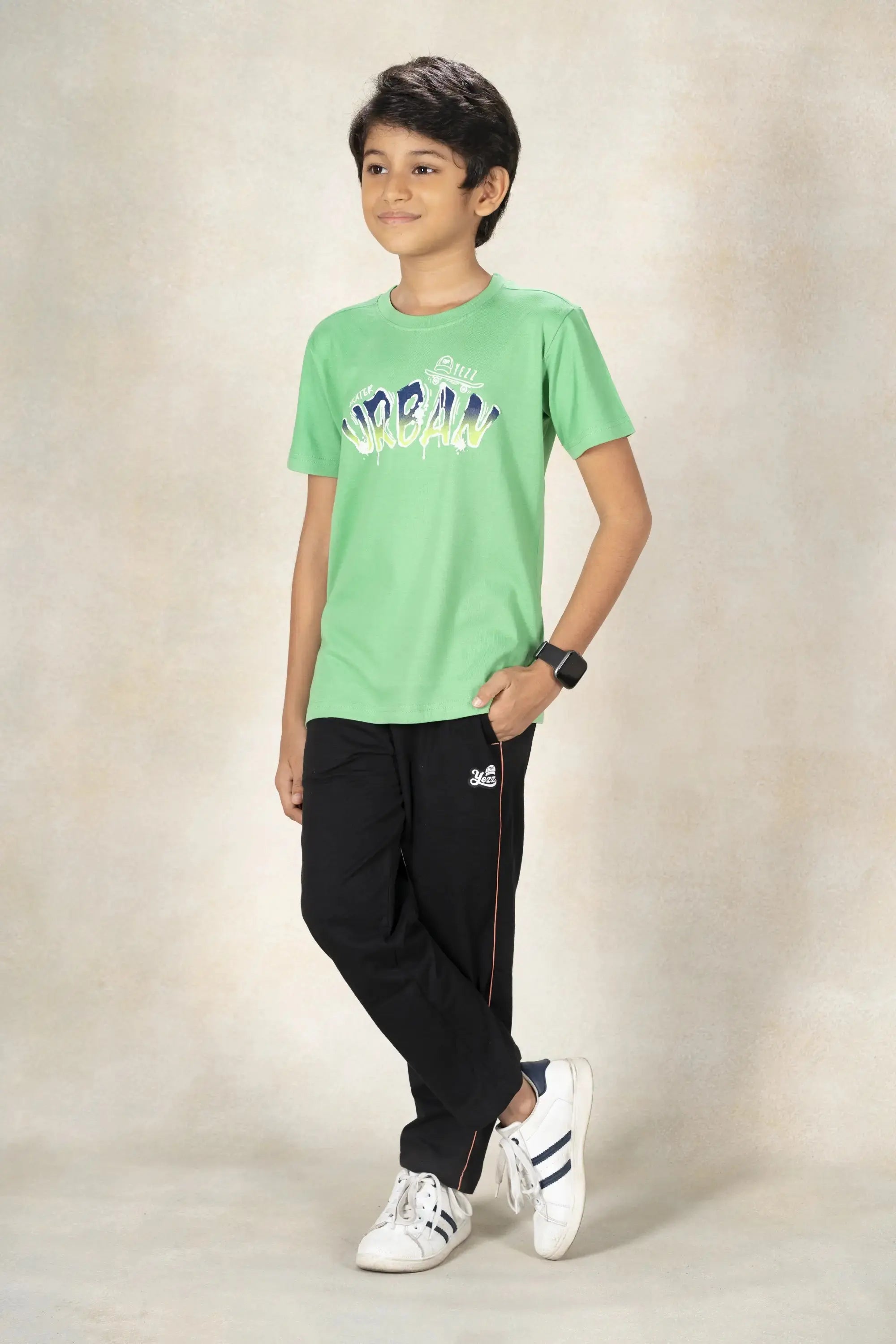 Boys Round Neck T-Shirt MR YEZZ #color_Green Ivy