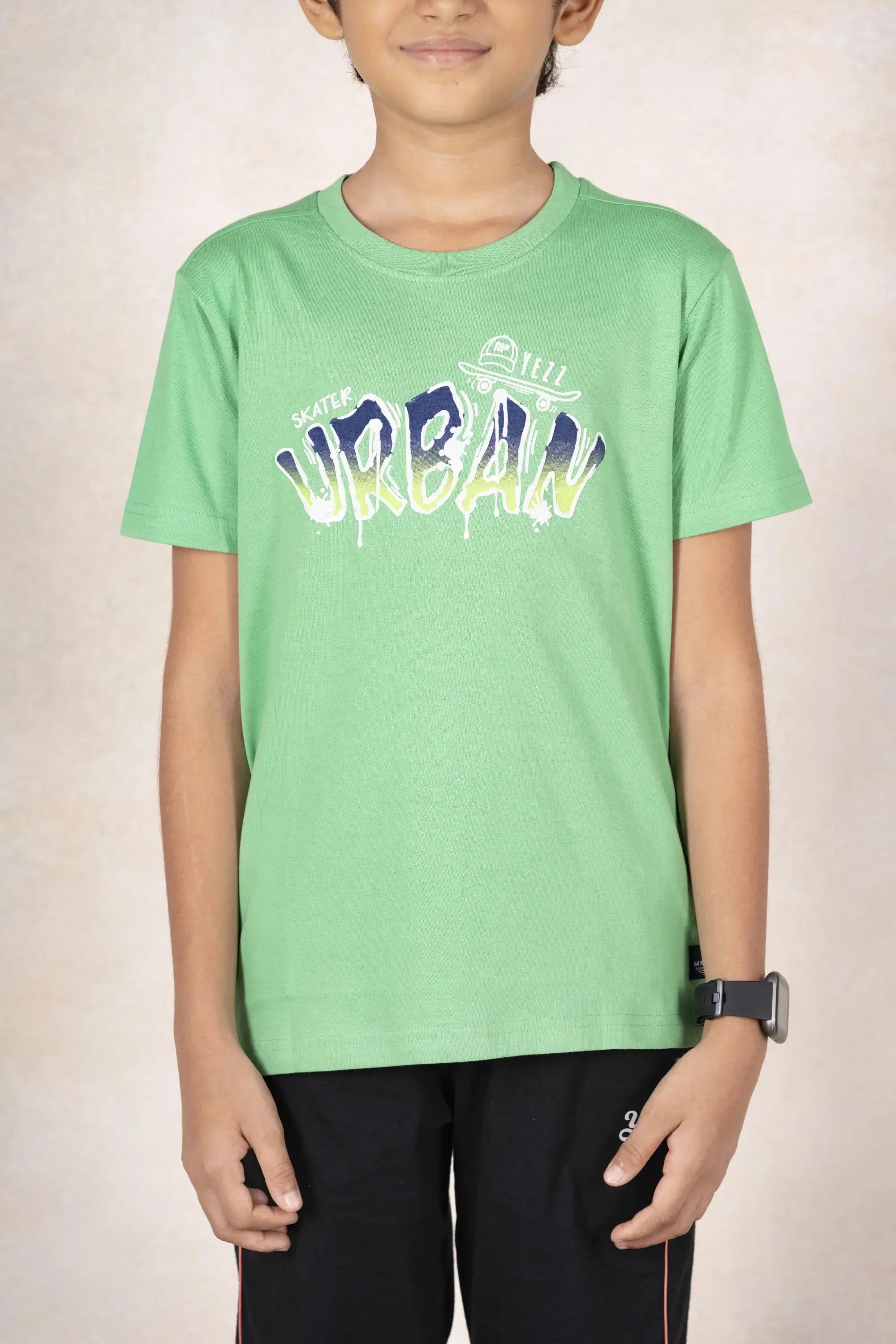 Boys Round Neck T-Shirt MR YEZZ #color_Green Ivy