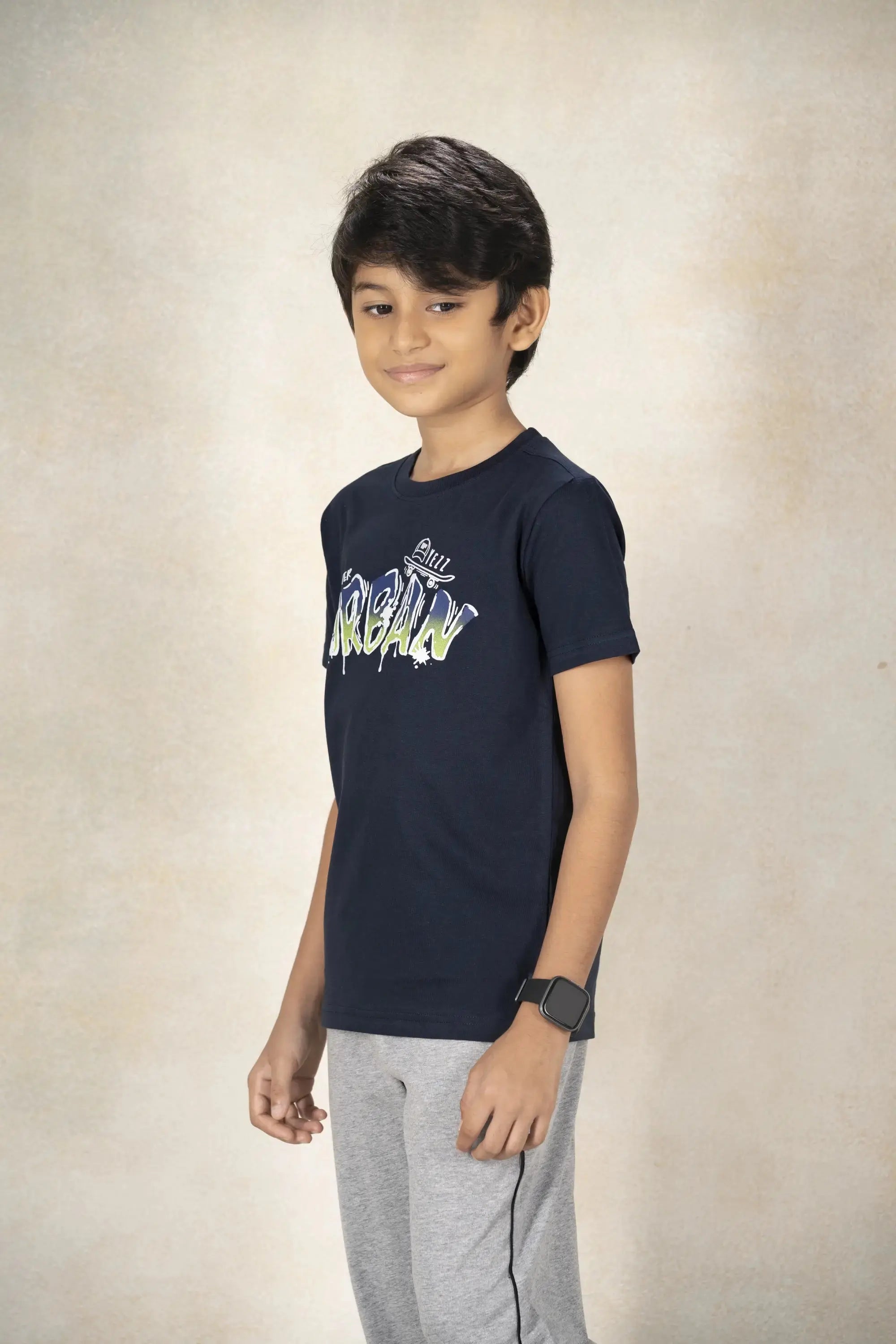 Boys Round Neck T-Shirt MR YEZZ #color_Midnight Navy