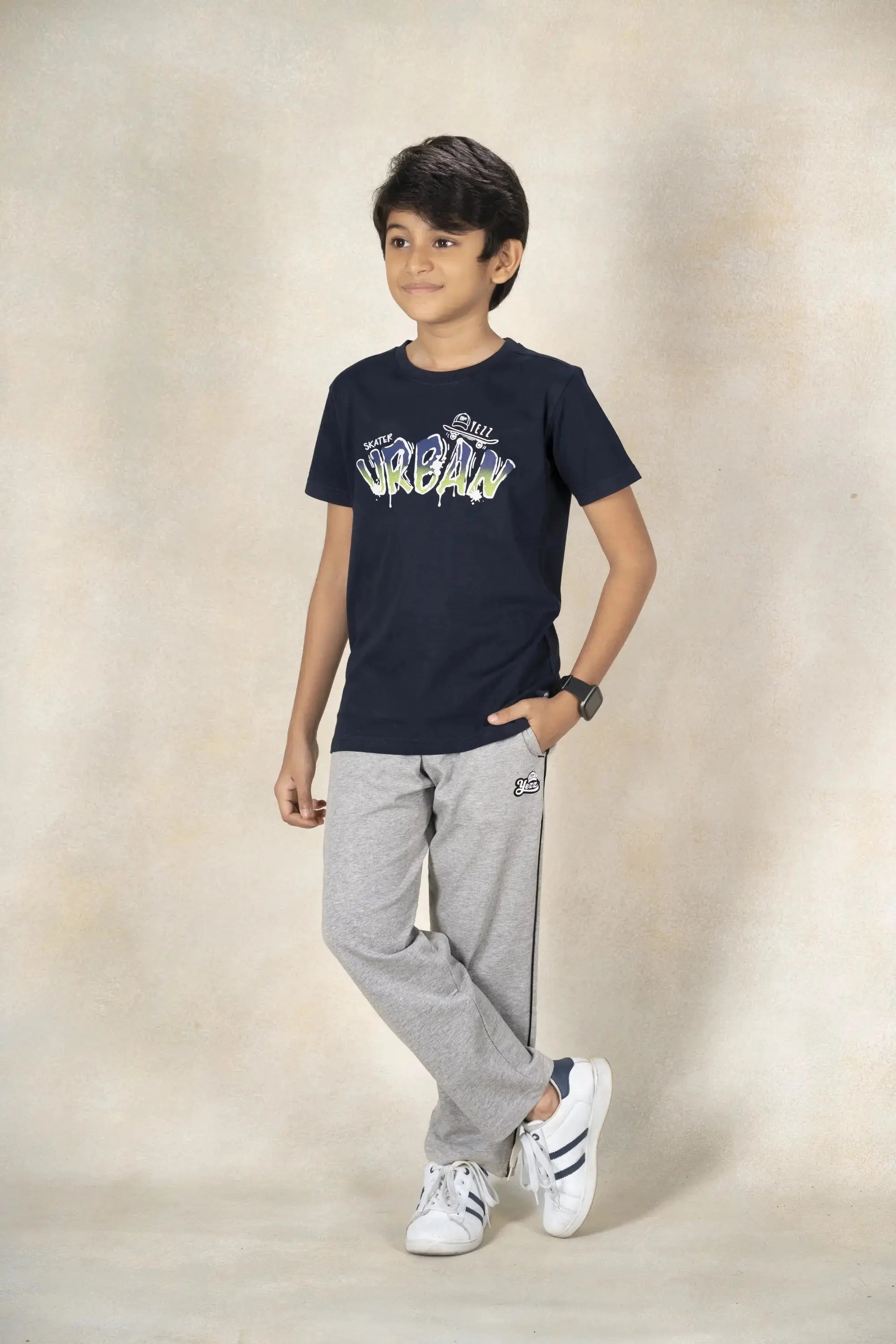 Boys Round Neck T-Shirt MR YEZZ #color_Midnight Navy