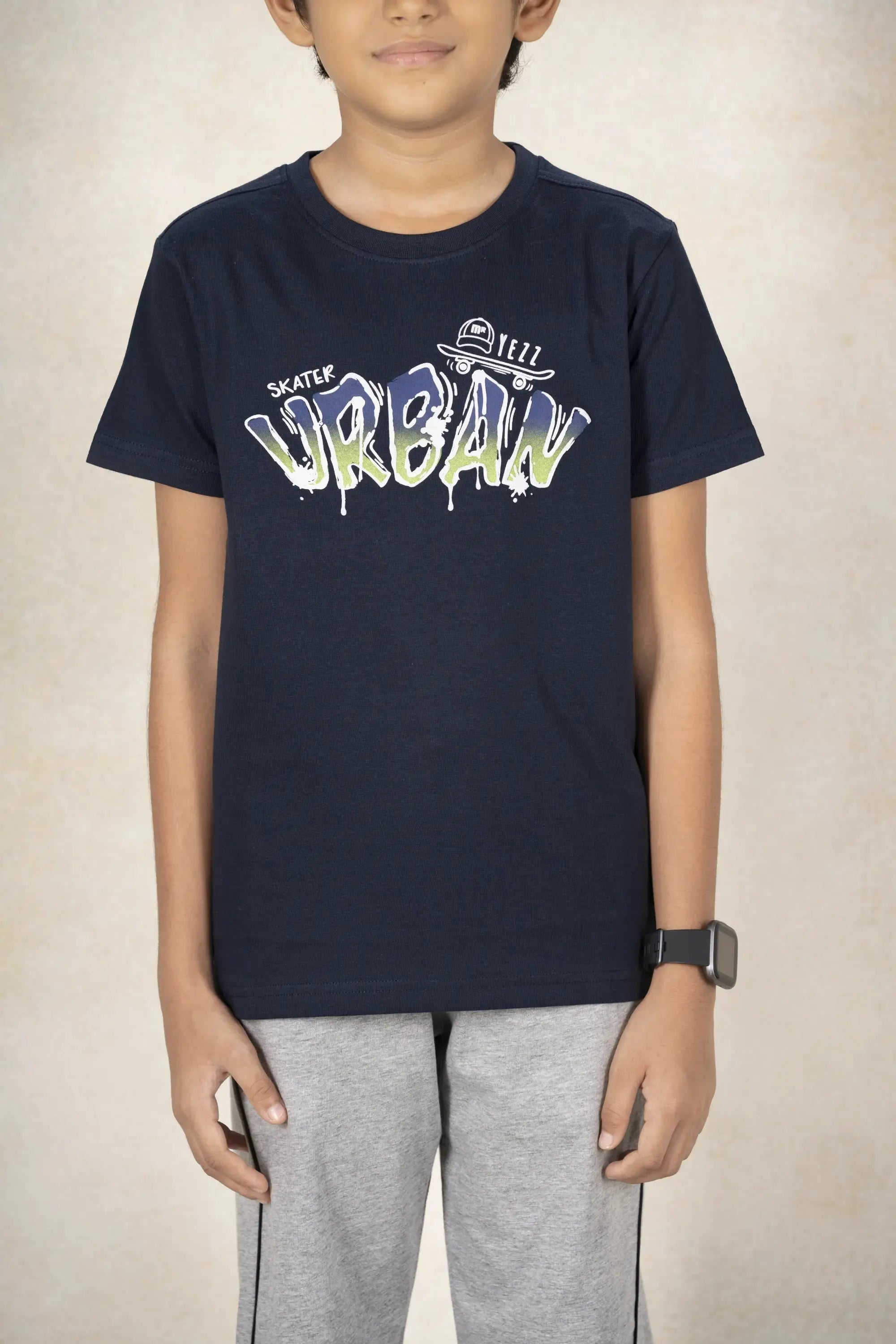 Boys Round Neck T-Shirt MR YEZZ #color_Midnight Navy