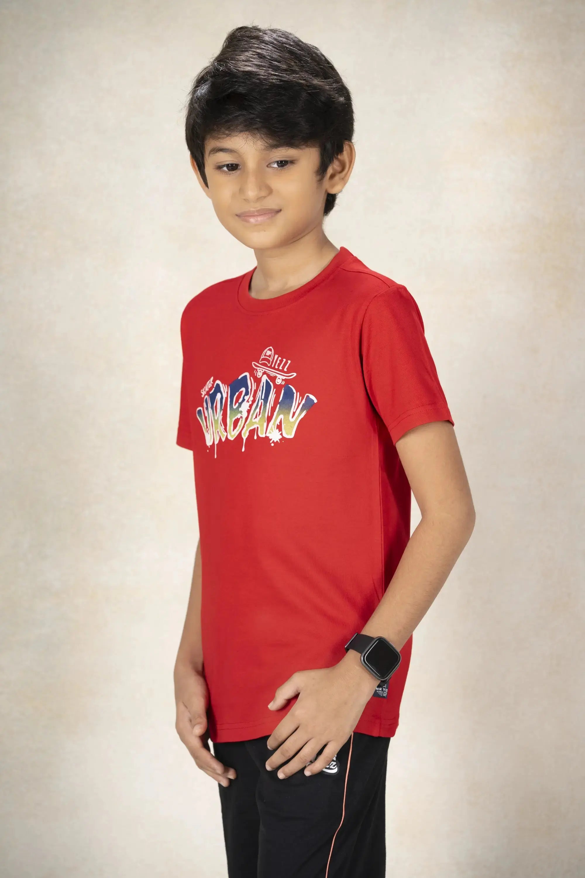 Boys Round Neck T-Shirt MR YEZZ #color_Spice Red