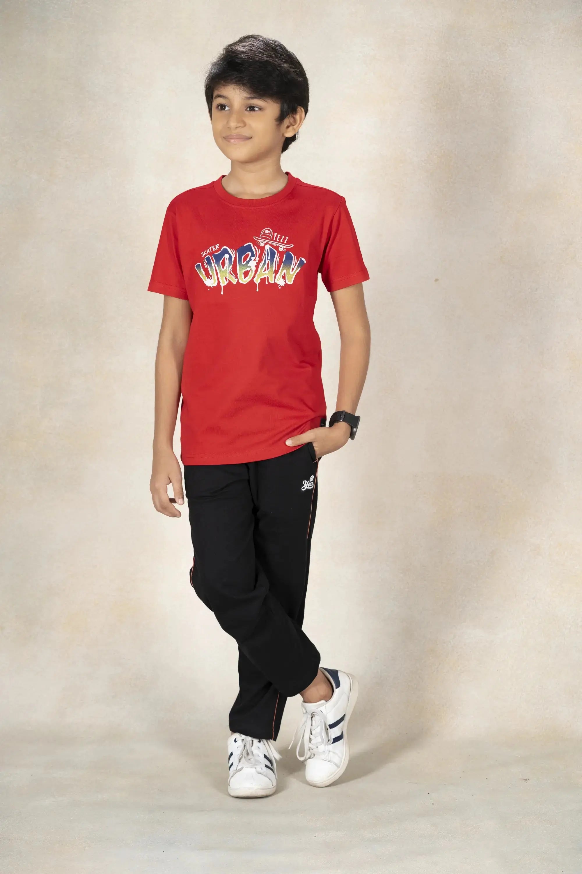 Boys Round Neck T-Shirt MR YEZZ #color_Spice Red