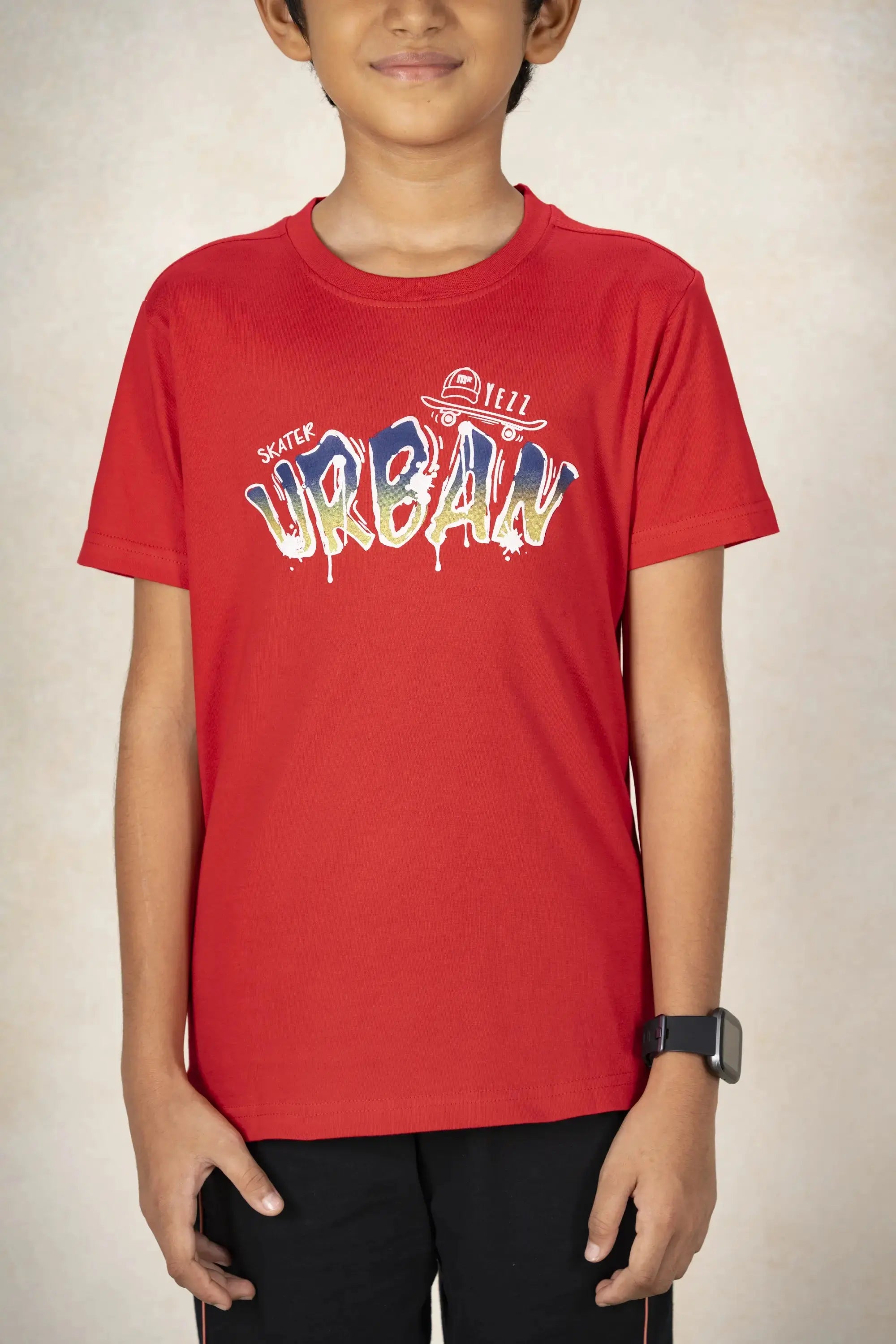 Boys Round Neck T-Shirt MR YEZZ #color_Spice Red