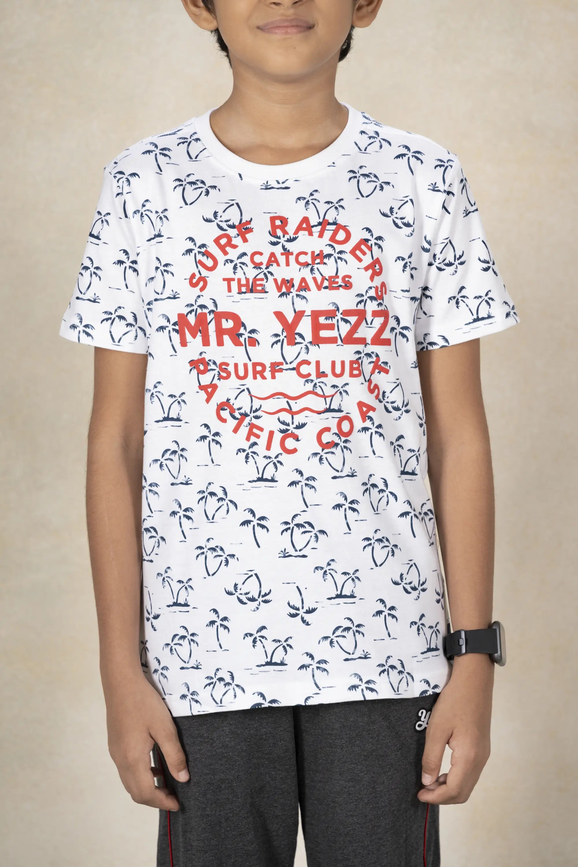 Boys Round Neck Printed T-Shirt MR YEZZ #color_White