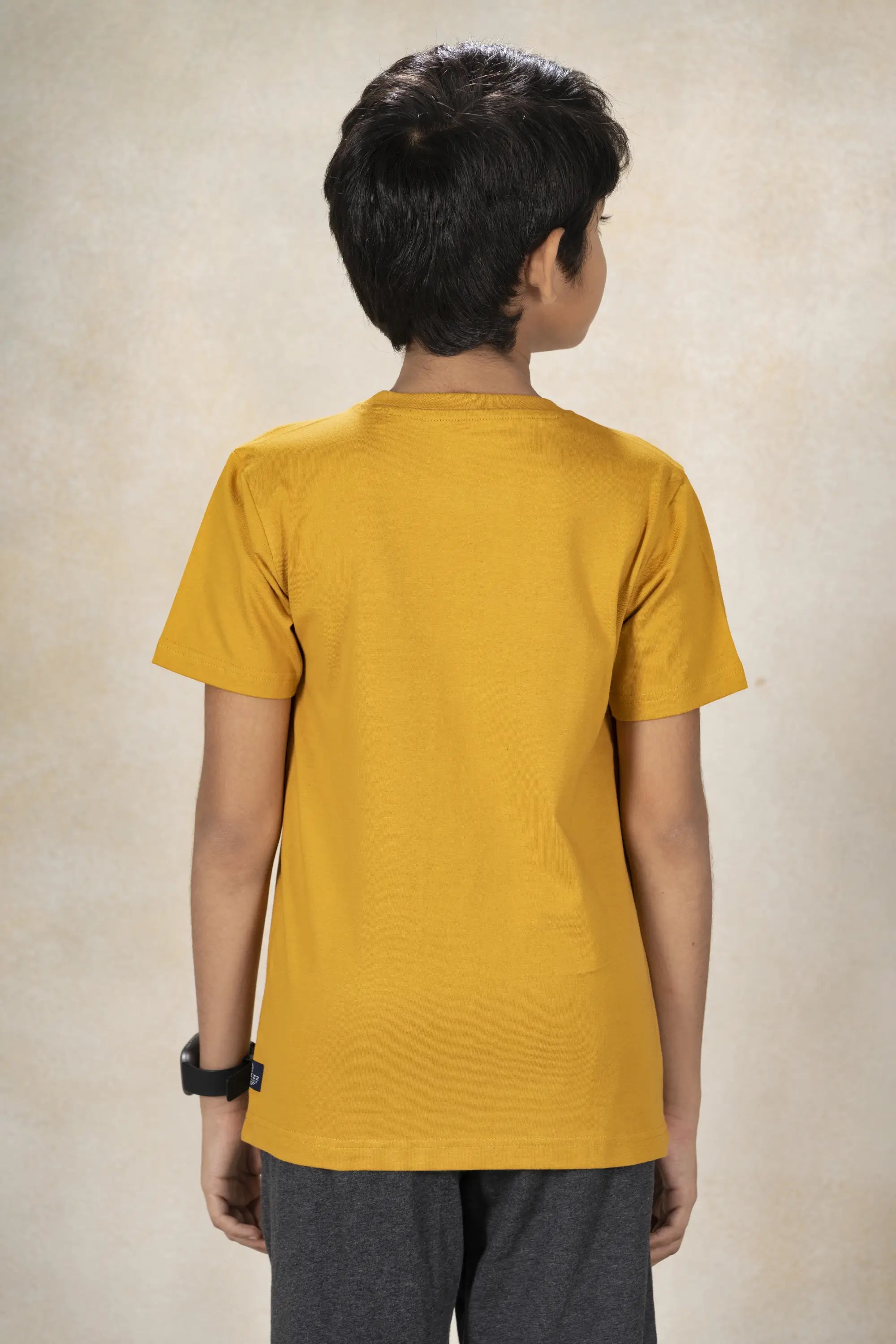 Boys Round Neck Cut and Sew T-Shirt MR YEZZ #color_Mineral Yellow