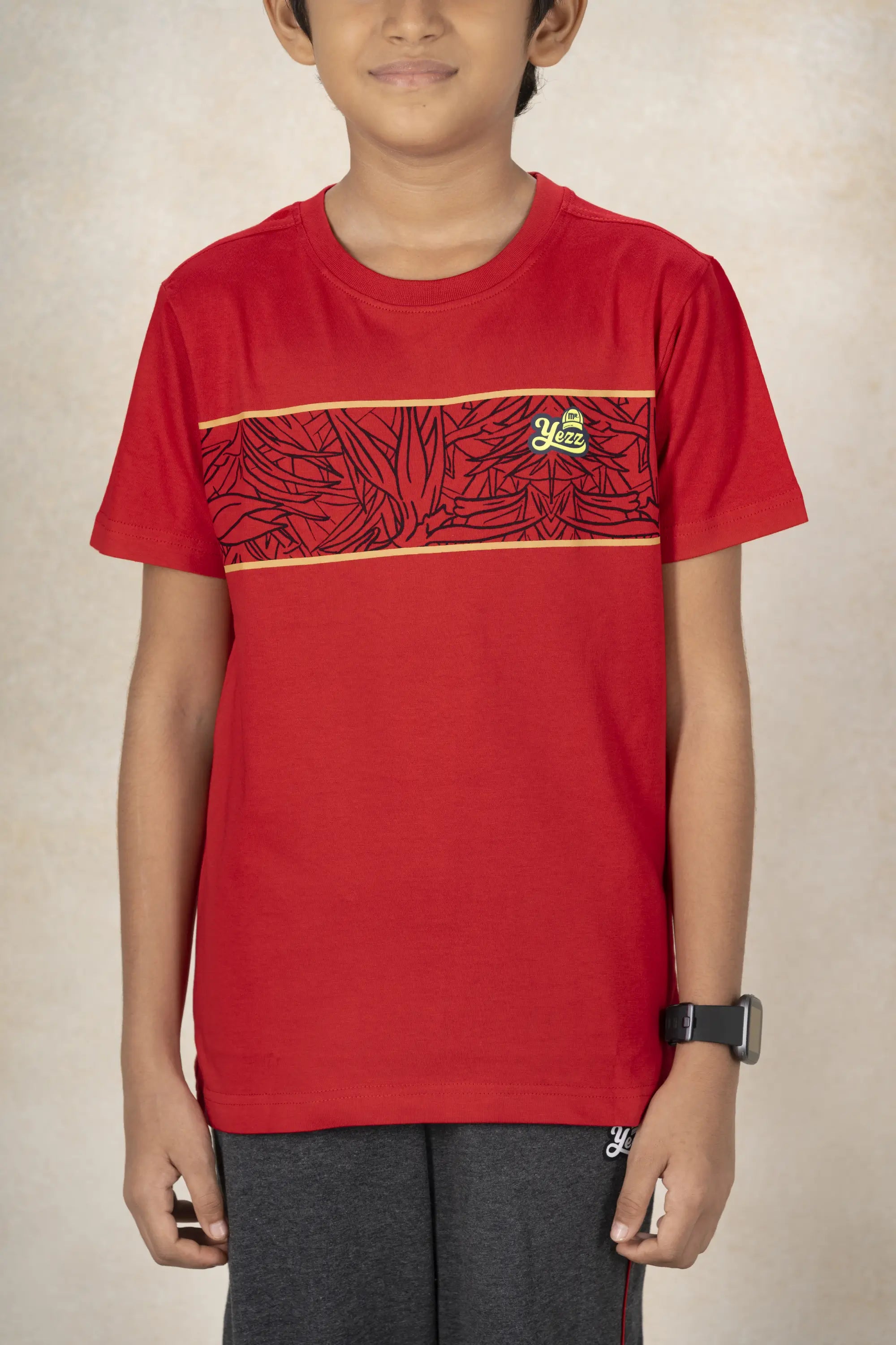 Boys Round Neck Cut and Sew T-Shirt MR YEZZ #color_Spiced Red