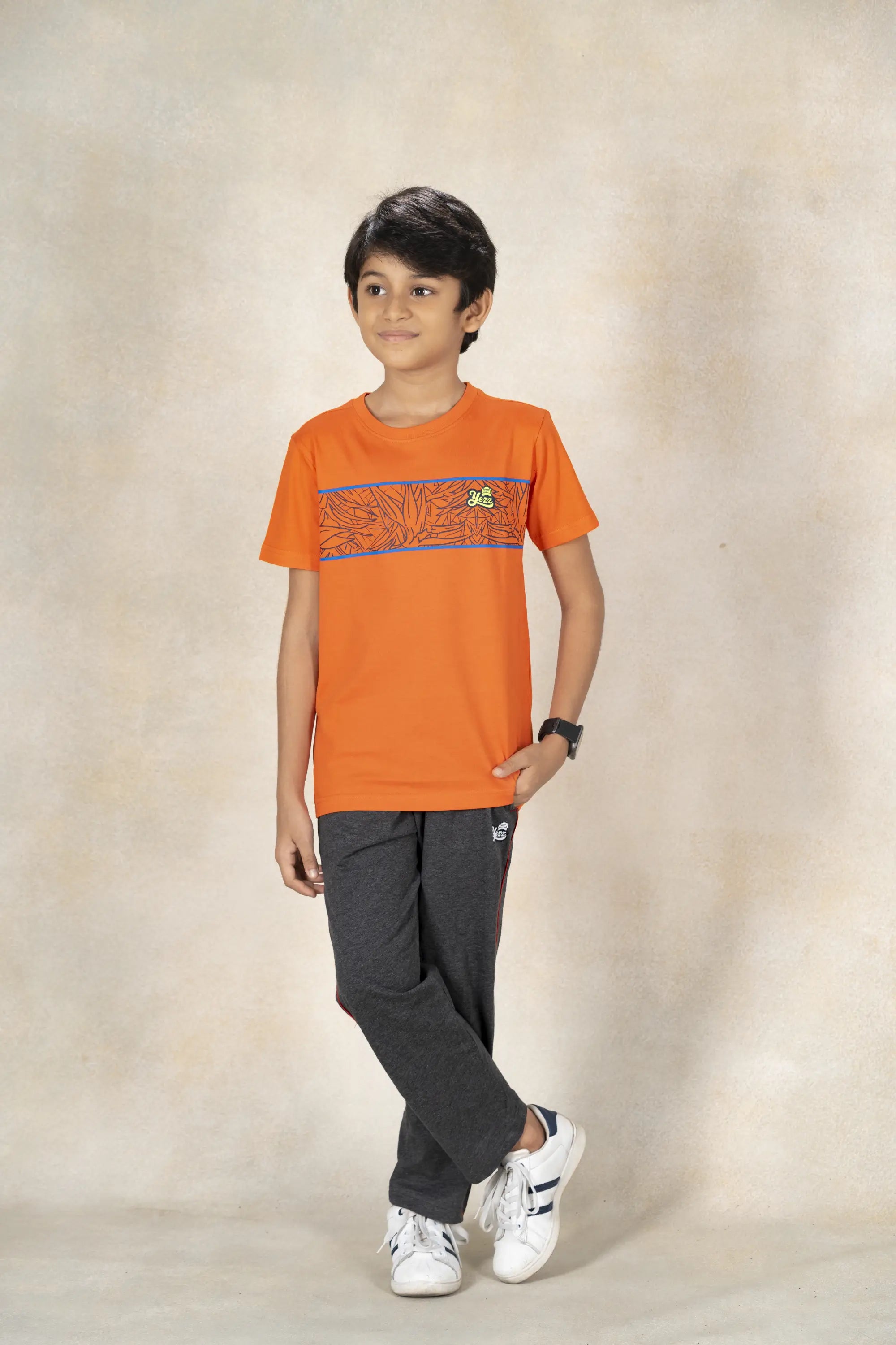 Boys Round Neck Cut and Sew T-Shirt MR YEZZ #color_Spiced Orange