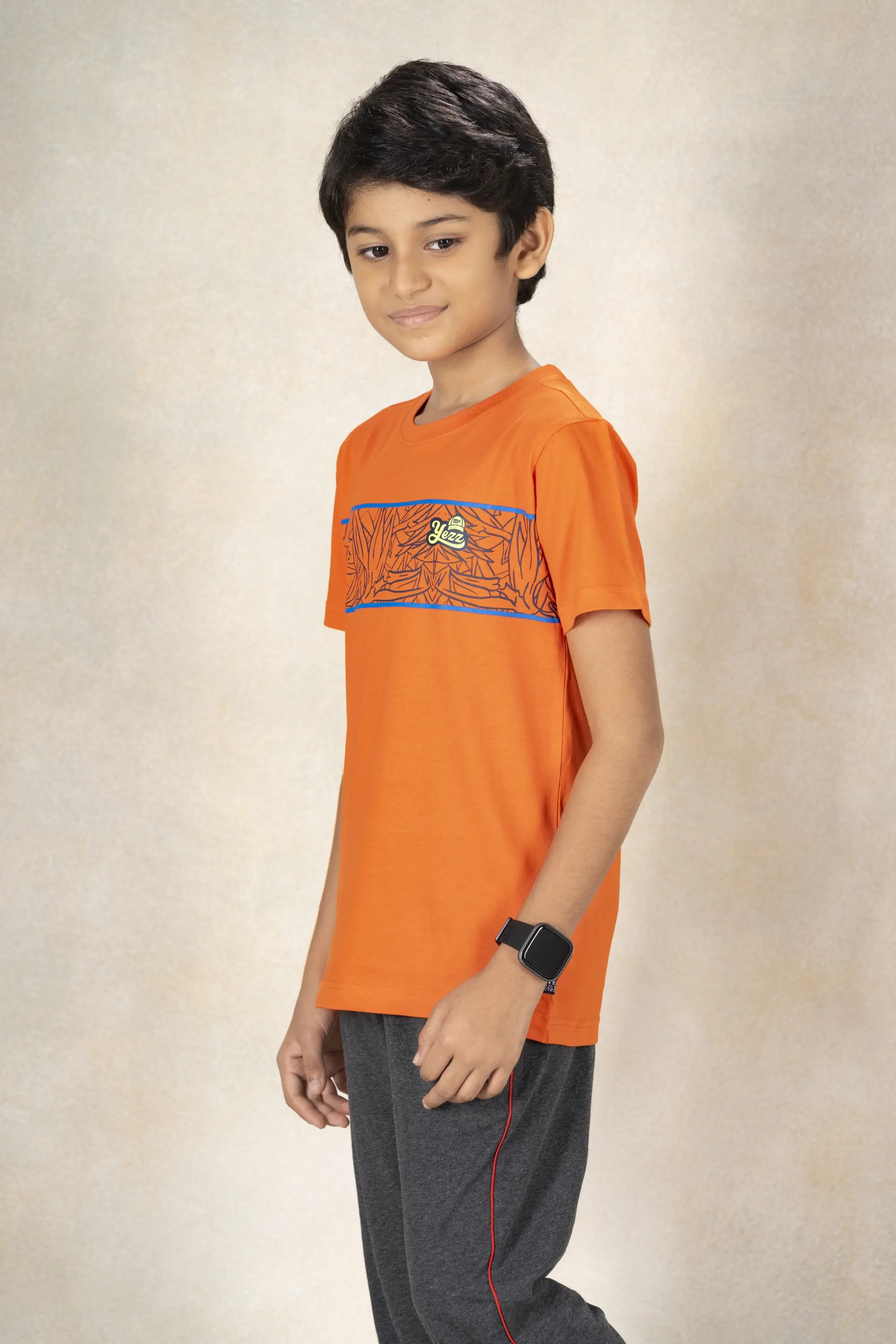 Boys Round Neck Cut and Sew T-Shirt MR YEZZ #color_Spiced Orange